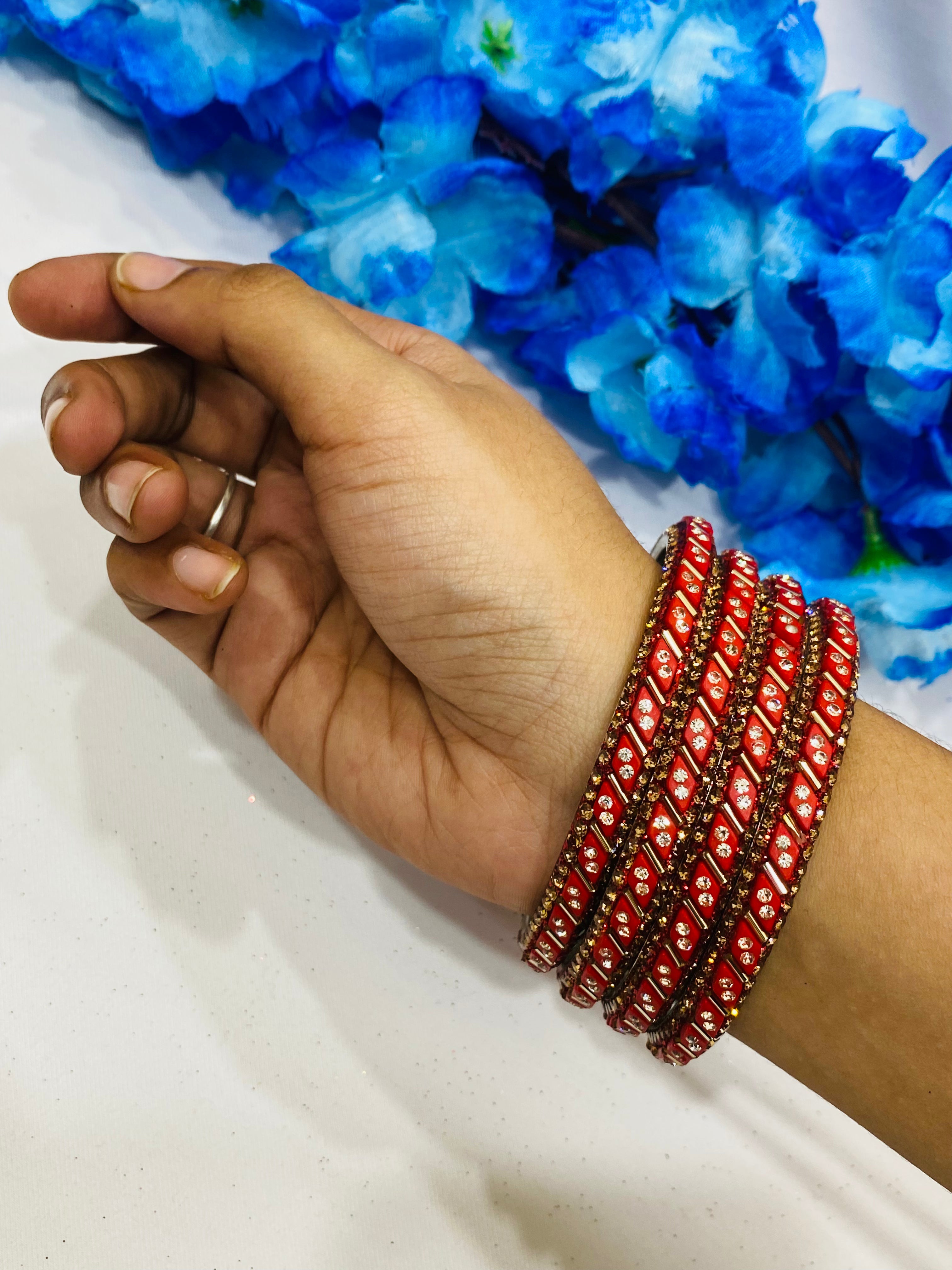 Elegant Red Metal Bangles with White Stones for Women - Fashion Jewelry for Parties, Weddings & Everyday Wear