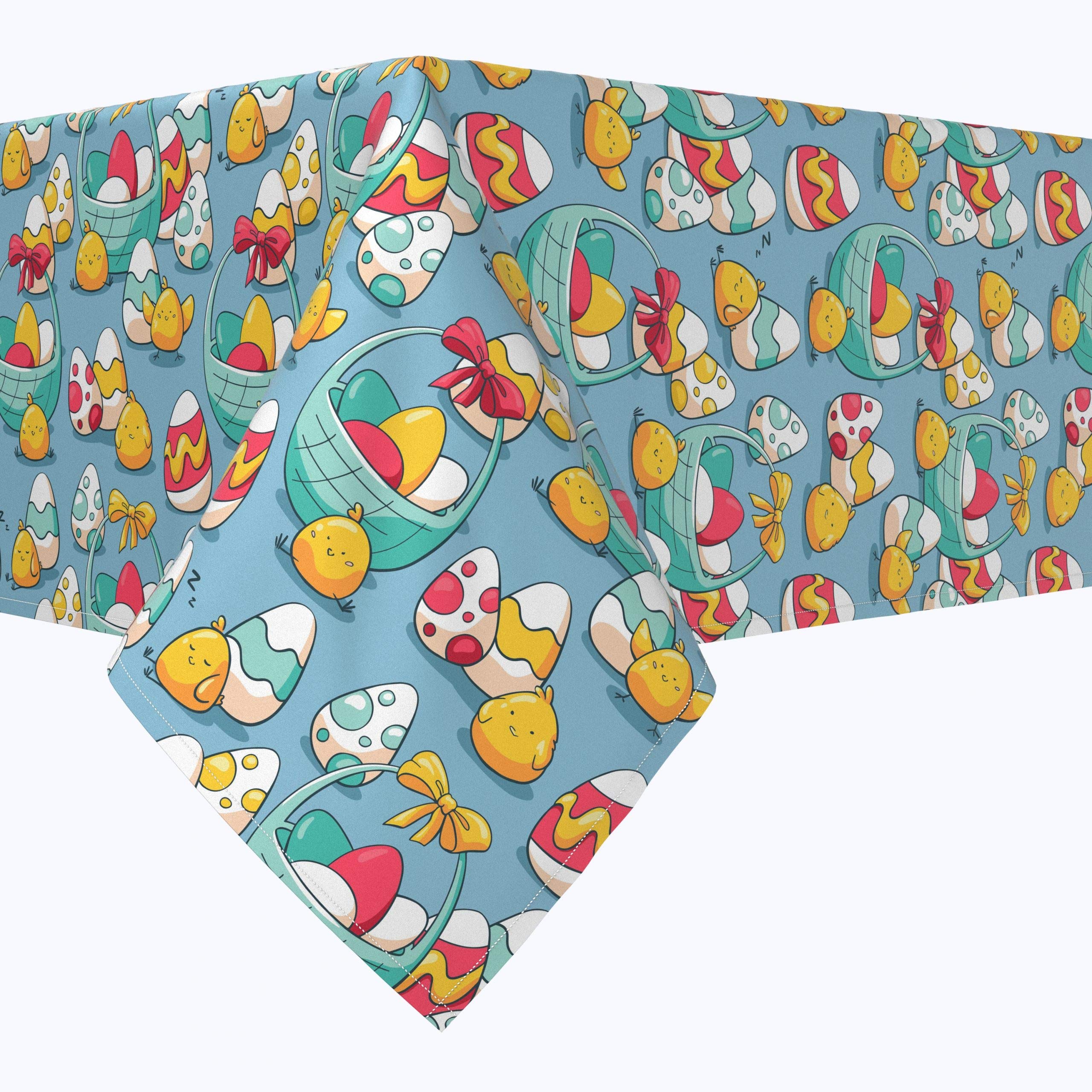 Premium 100% Milliken Polyester Tablecloths & Table Runners Set - Machine Washable Fabric Textile for Dining & Outdoor Use - Doodle Baby Birds & Baskets Design (60