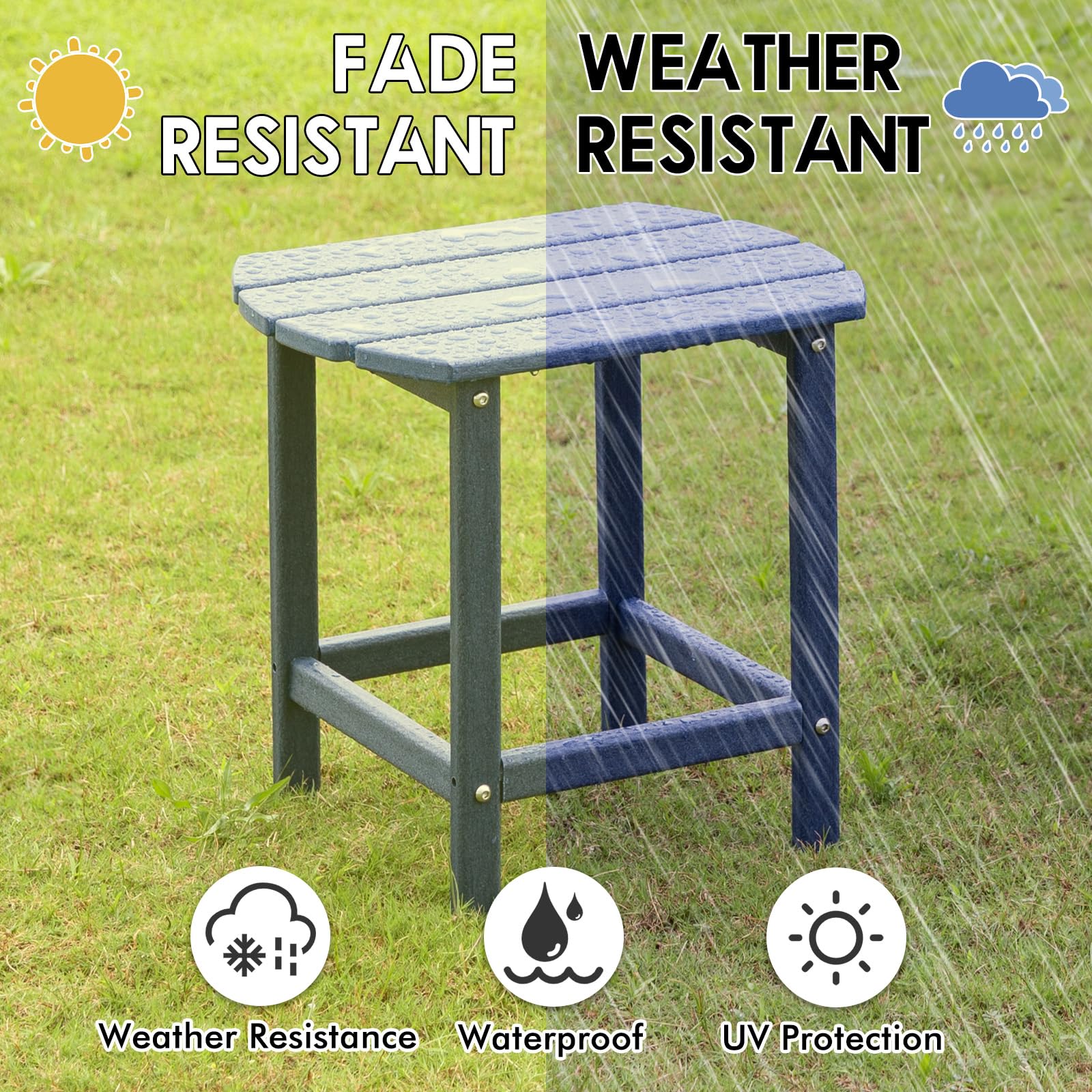 DAILYLIFE Outdoor Side Table - Adirondack Patio End Table, Small Coffee Table for Lawn, Garden, Beach, Pool & Balcony | Durable HDPE Plastic Furniture | Navy Blue Single Layer | Perfect for Picnics, Camping & Outdoor Relaxation