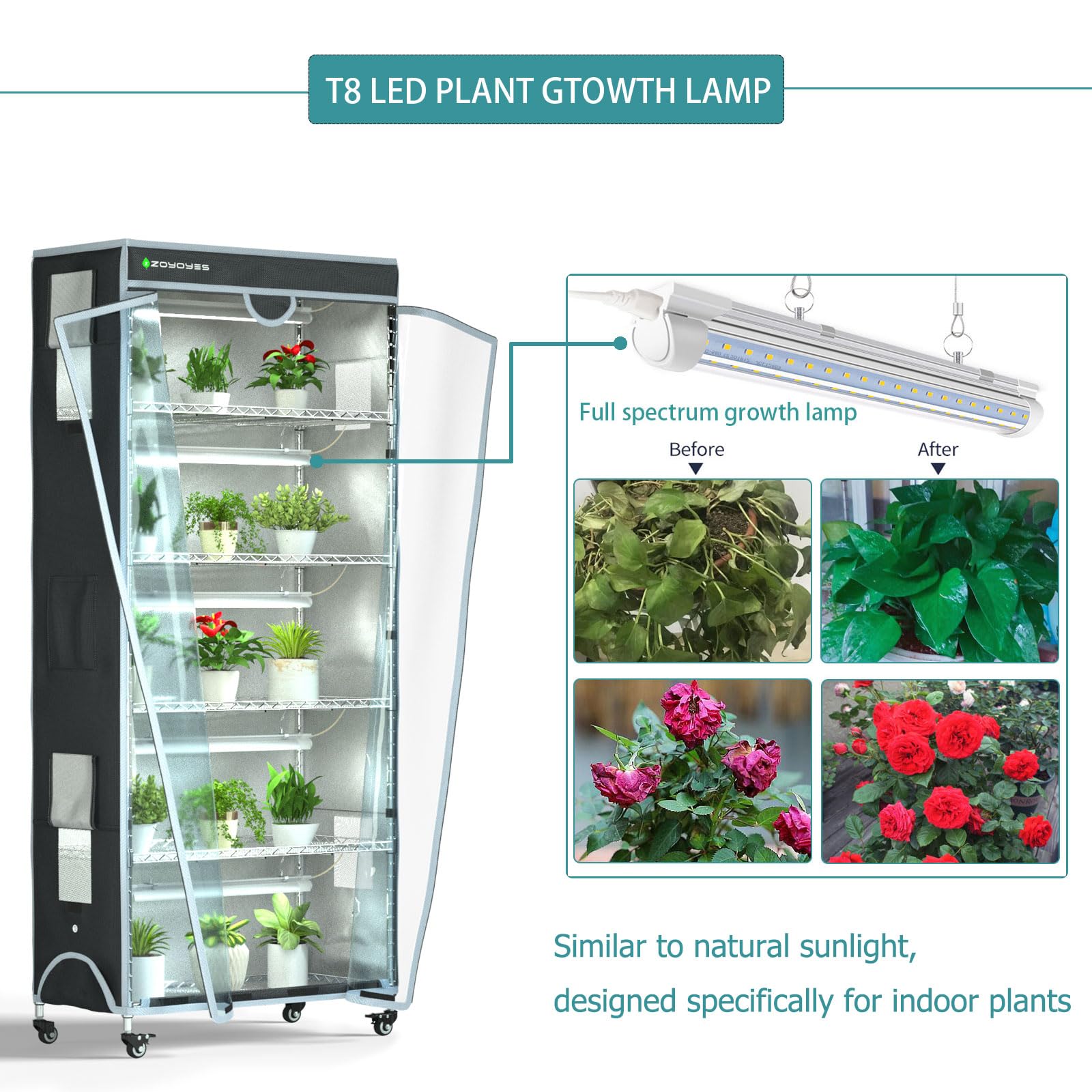6-Tier Indoor Greenhouse with Cover & 5 T8 Grow Lights - 29.8