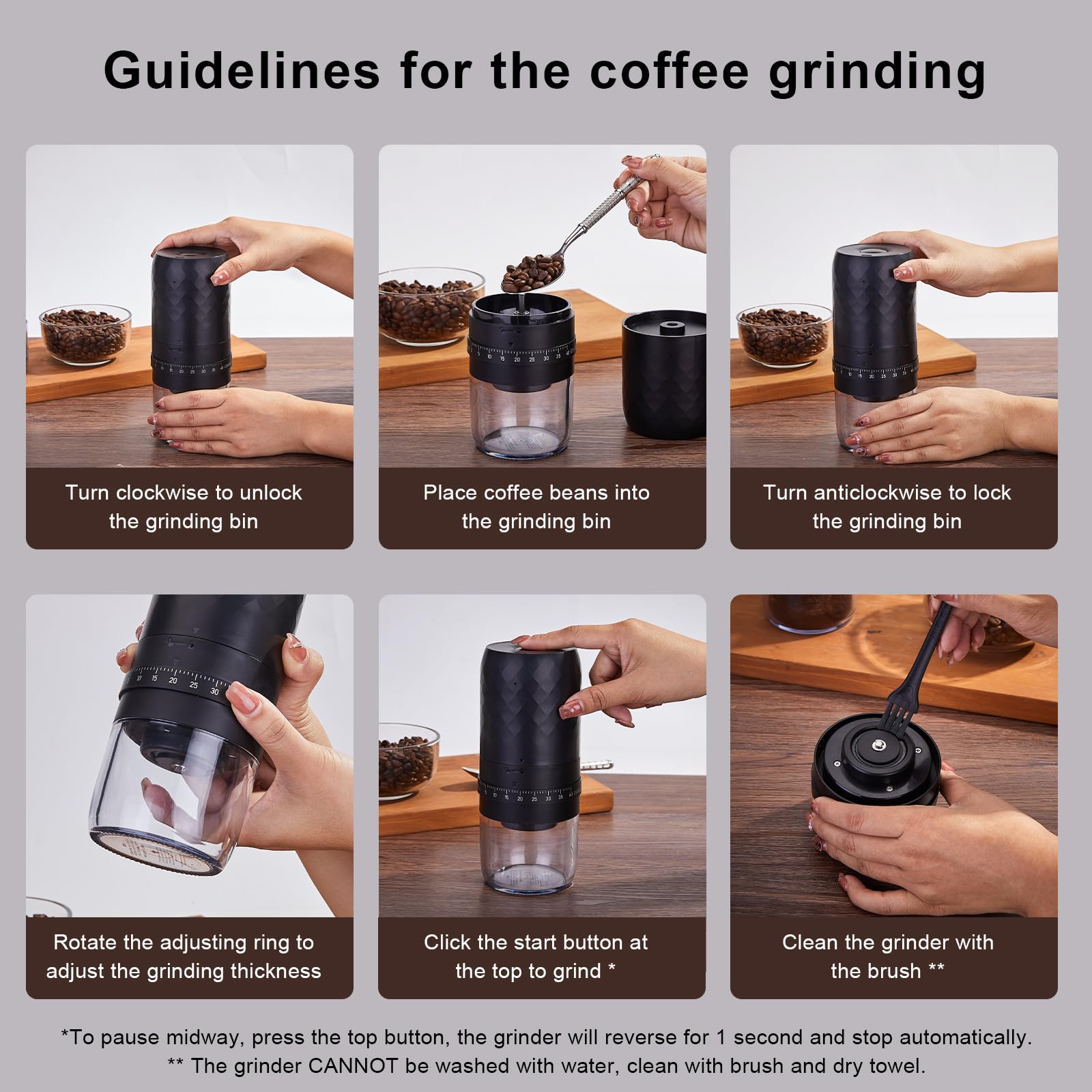 Electric Burr Coffee Grinder Portable - 40 Adjustable Grind Settings, Rechargeable Conical Burr Mill with Cleaning Brush & Ground Coffee Cup Lid - Perfect for Home, Office, Travel & Camping - Fresh Ground Coffee Anywhere