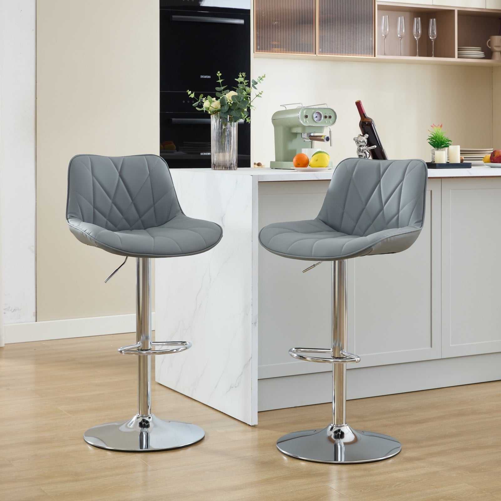 **Adjustable Swivel Counter Height Bar Stools with Back - Set of 2, Gray - Perfect for Kitchen Island, Breakfast Bar & Dining Room**