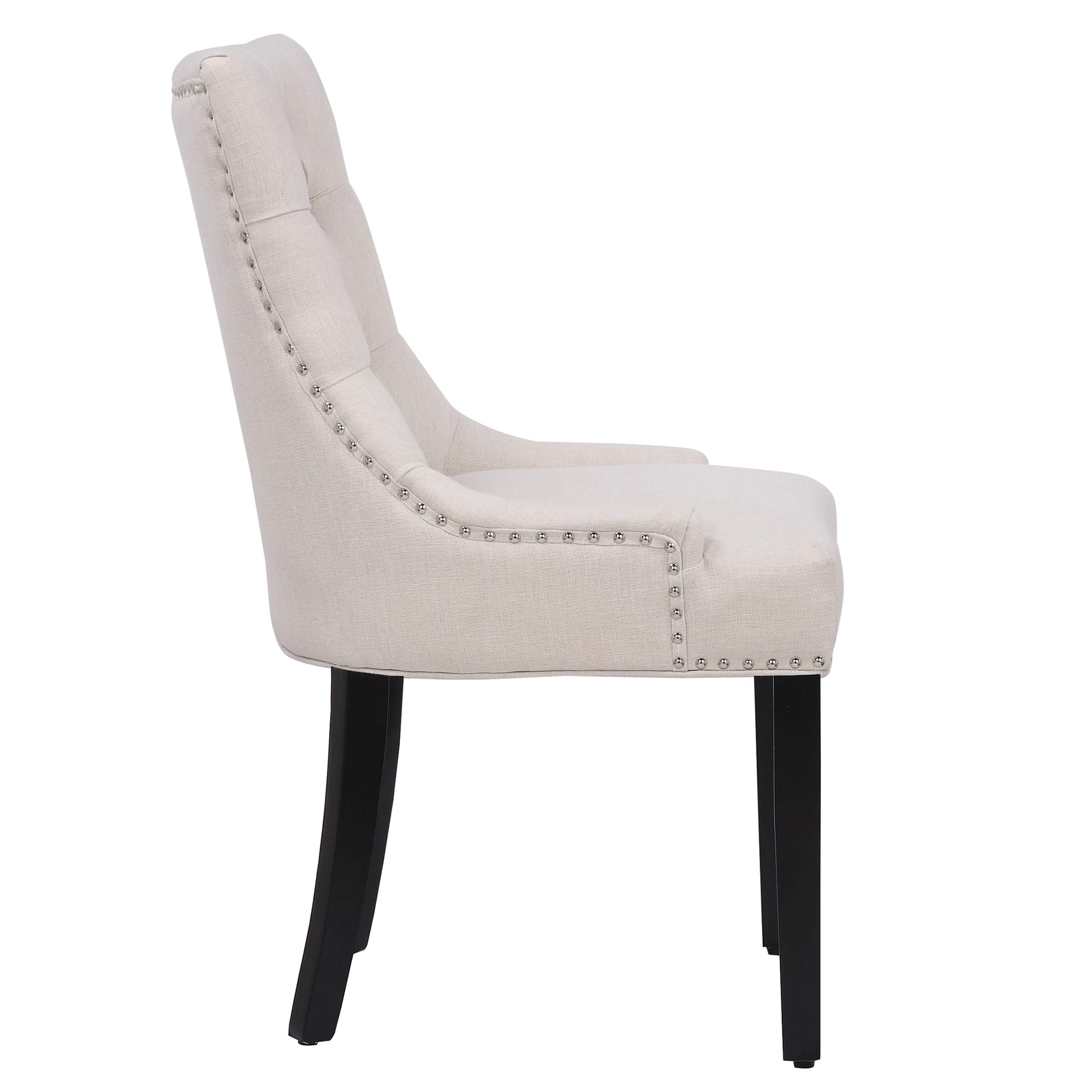 WestinTrends Hayes Upholstered Dining Chairs Set of 2 - Modern Wingback Button Tufted Kitchen & Dining Room Chairs with Solid Wood Legs, Linen Fabric, Beige - Perfect for Farmhouse, Modern & Contemporary Home Decor