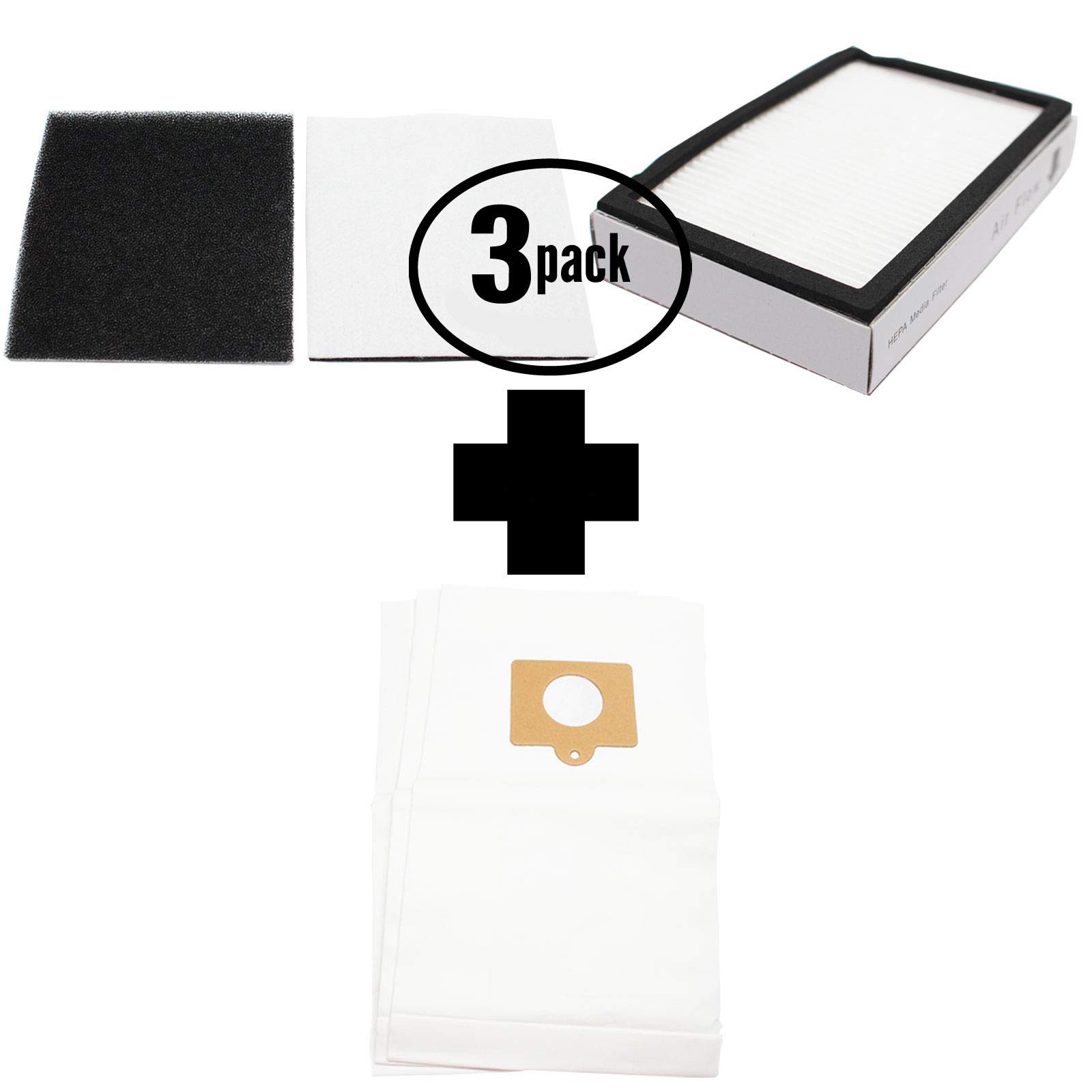3-Pack HEPA Vacuum Bags & Filters Replacement for Kenmore 50558, 5055, 50557, Type C - Compatible with KC38KBRMZ000, EF-2 & 20-86883 Models | Dust & Allergen Reduction for Home Cleaning