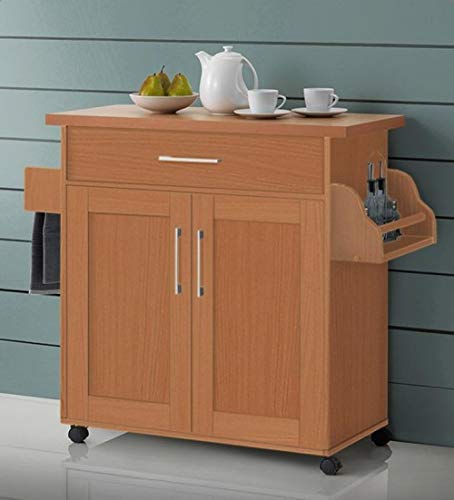 Sturdy Beech Wood Kitchen Island with Spice Rack & Towel Rack - Space-Saving Storage Solution for Small Kitchens & Dining Areas