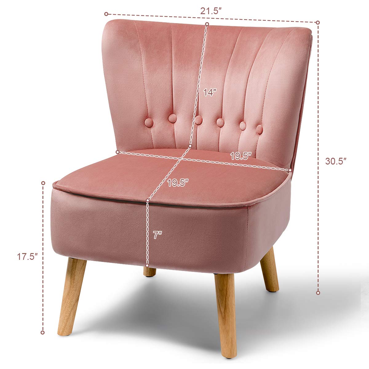 Giantex Modern Velvet Accent Chair - Pink Small Upholstered Armless Wingback Sofa with Wood Legs, Thick Padded Button Tufted Design for Living Room, Bedroom, Office or Reading Nook | Comfortable Lounge Chair for Relaxing & Home Decor