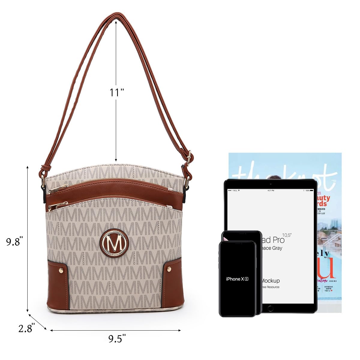 Women's Vegan Leather Crossbody Bag with Multiple Zipper Pockets - Stylish Monogram Shoulder Purse for Travel, Shopping & Everyday Use