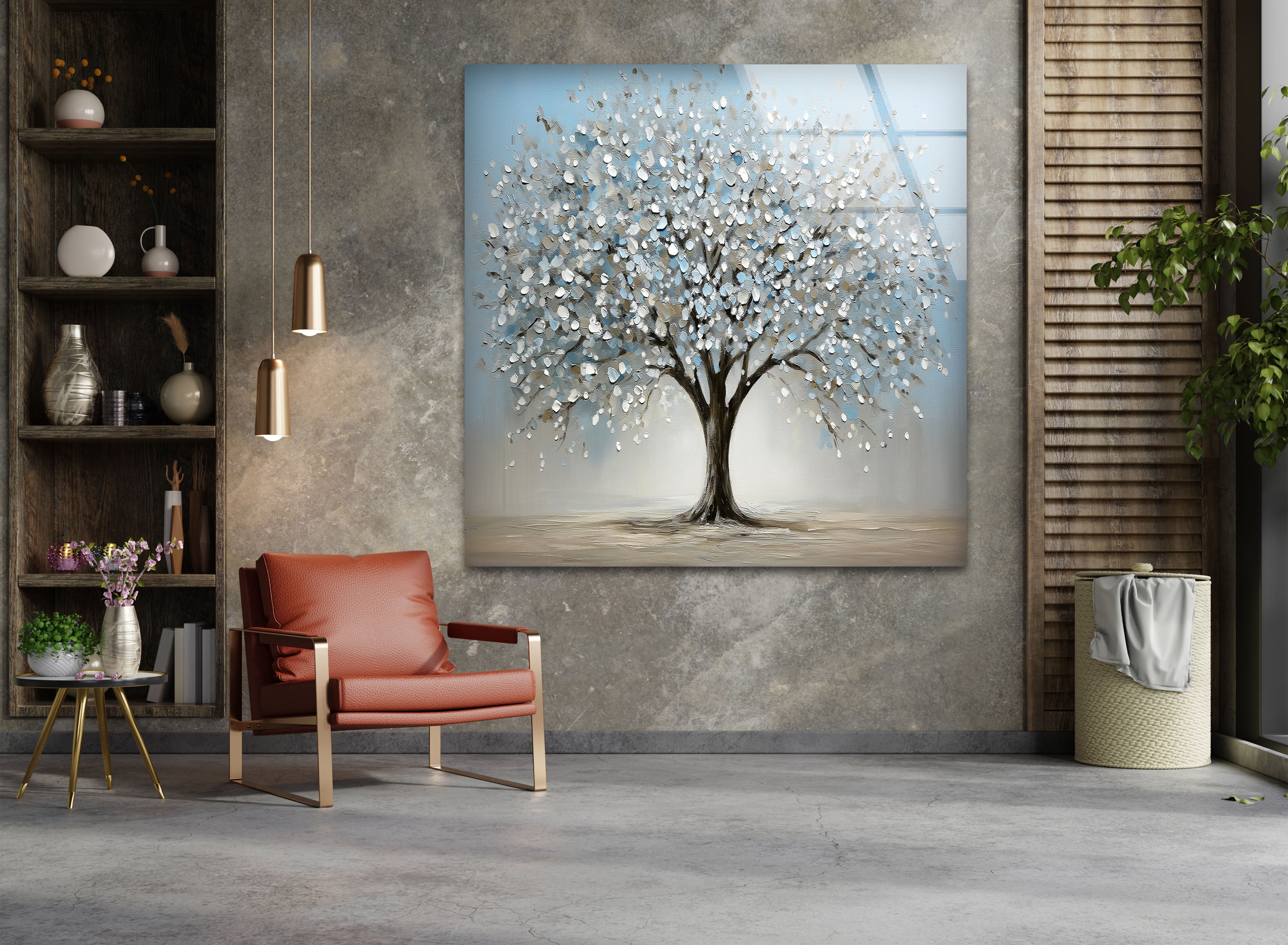 Blossoming Serenity Tree - Modern Textured Glass Wall Art Decor for Living Room, Bedroom & Office | Nature-Inspired Home Decor