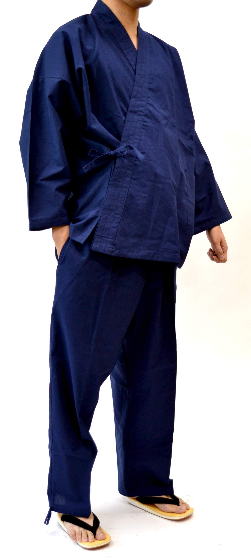 Authentic Japanese Samue Men's Kimono Set - Made in Japan - Navy Blue - Large Size - Comfortable Loungewear for Home, Meditation & Relaxation