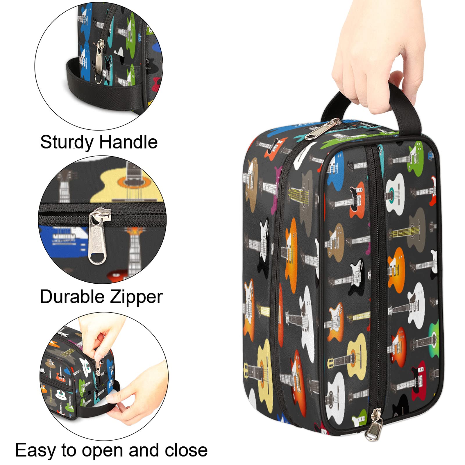 Guitar Pattern Travel Toiletry Bag - Waterproof Cosmetic Organizer for Women & Men, Perfect for Camping & Gym