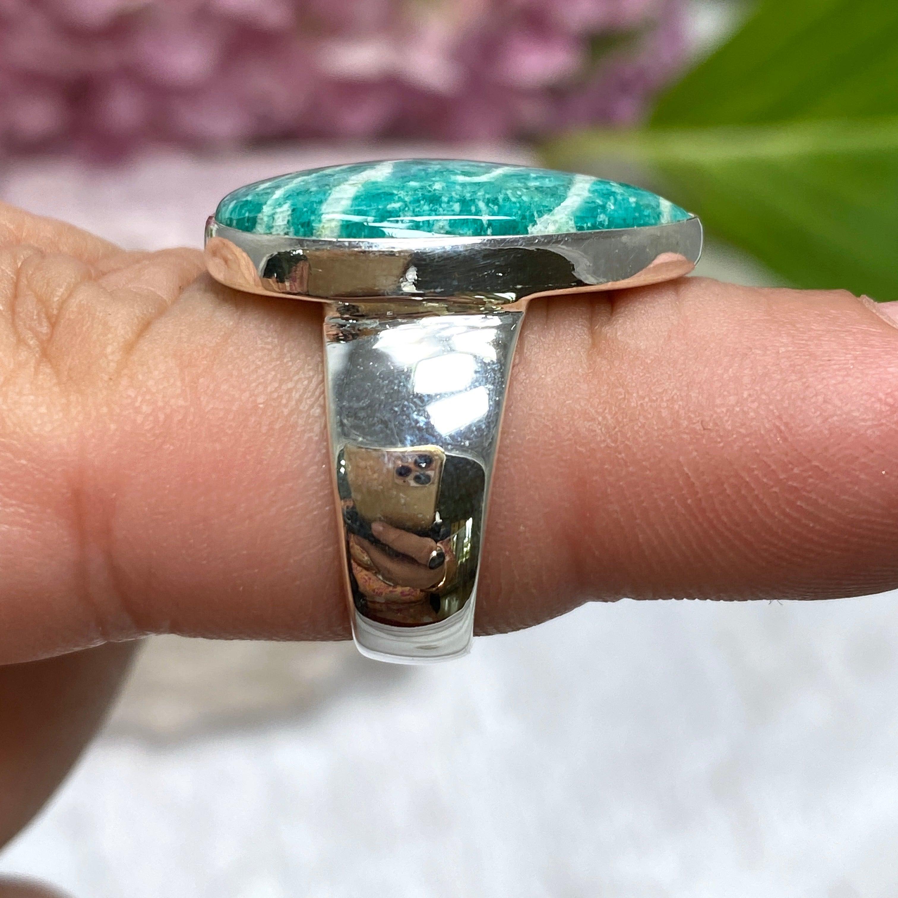 Amazonite Teardrop Ring - Size 7, Sterling Silver, Handmade Boho Jewelry (KRGJ2565) | Perfect for Wedding, Gift & Everyday Boho Fashion