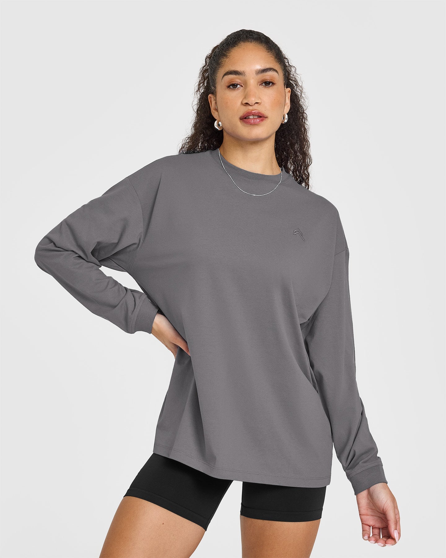 Classic Oversized Lightweight Long Sleeve T-Shirt for Women - Soft Breathable Cotton Blend, Ash Grey | Casual Loungewear, Layering Essential & Everyday Comfort