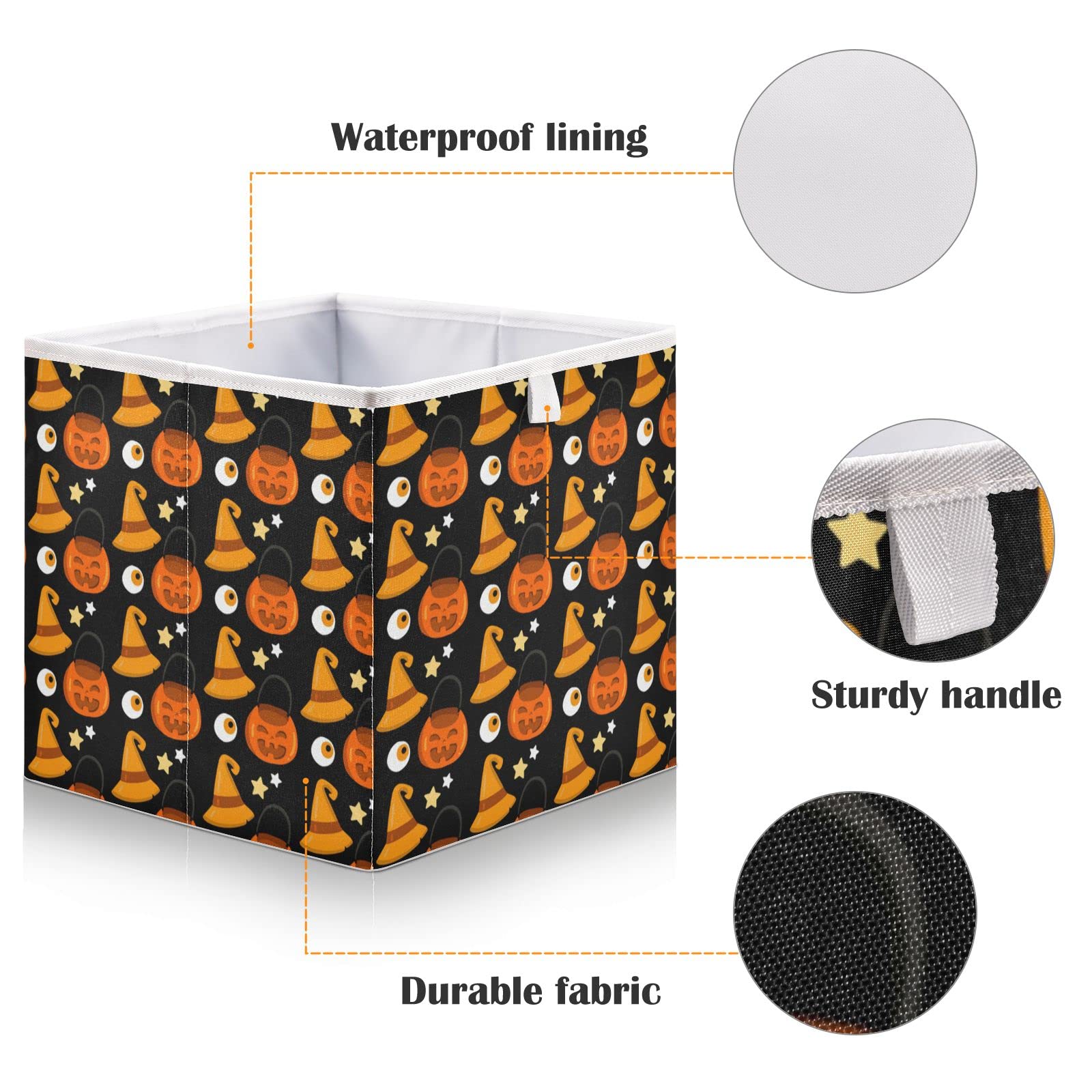 Foldable Collapsible Halloween Pumpkin Storage Baskets - 16 x 11 Inch Fabric Storage Bins for Shelves, Pantry, Closet & Nursery Organization | Perfect for Toys, Home Decor & Seasonal Storage