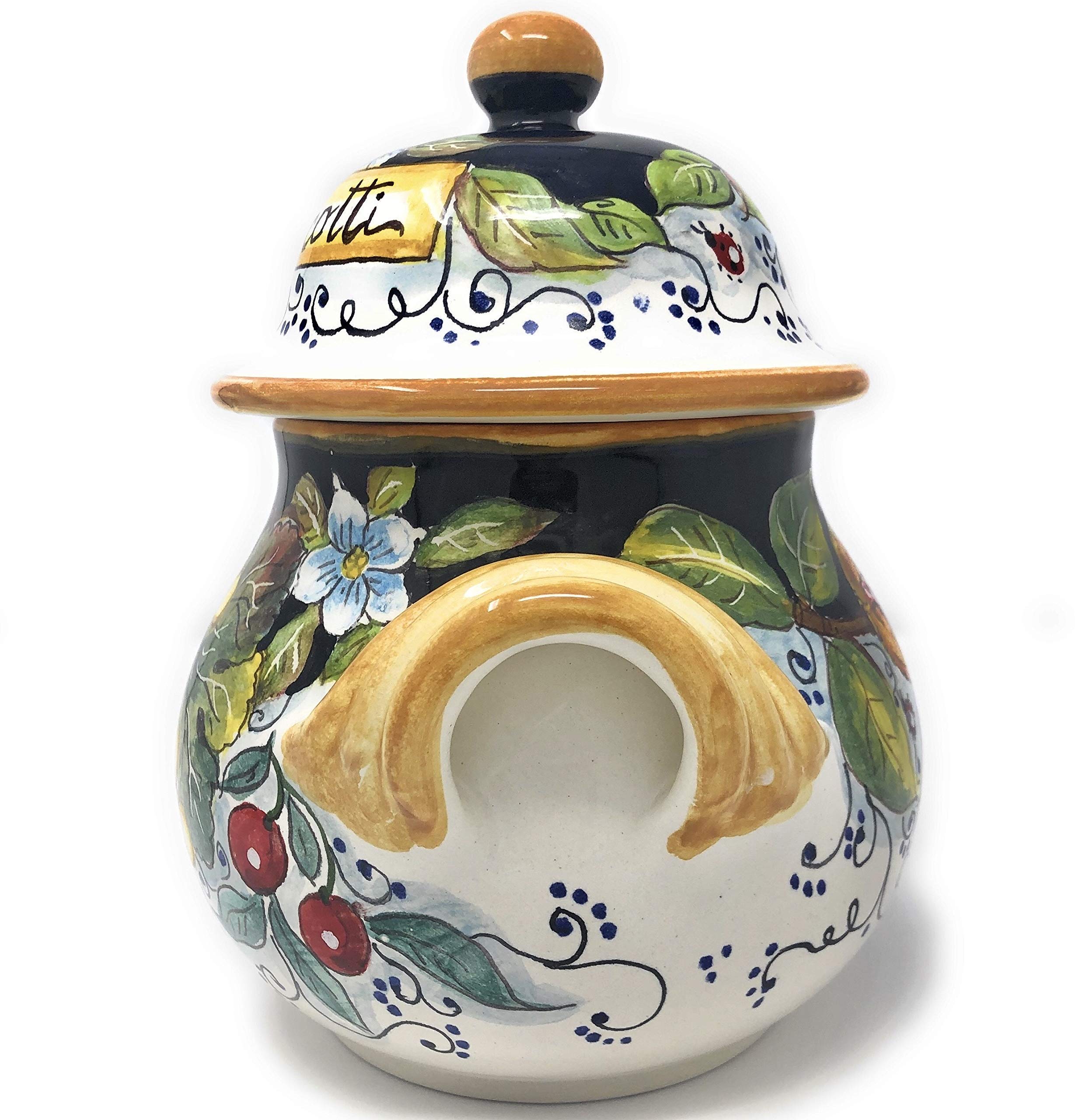 Hand-Painted Italian Ceramic Cookie Jar - Tuscan Pottery Biscotti Container with Fruit Design, Made in Italy | Perfect for Kitchen Storage & Gift Giving