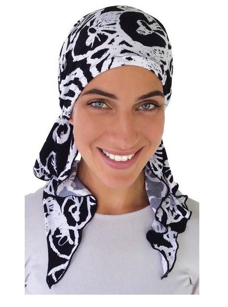 Elegant Black & White Pre-Tied Head Scarf for Women - Adjustable Tie-Back Hair Cover | USA Made | Women-Owned Business | Perfect for Work, Church, and Special Occasions