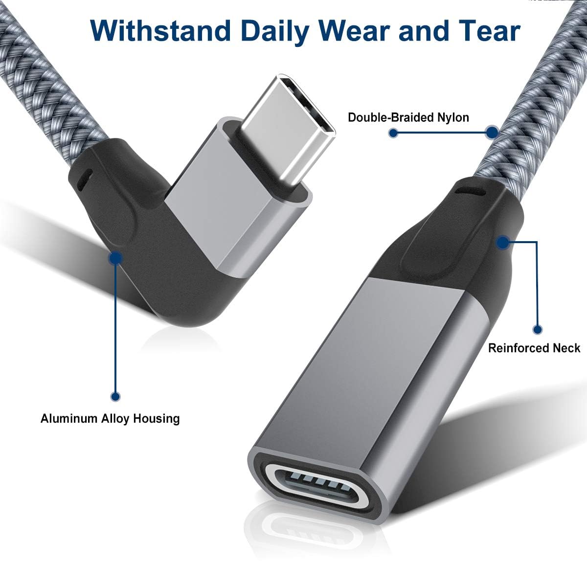 iTramax Right Angle USB C Extension Cable 3.3FT - 90 Degree L-Shaped Type C 3.1 Gen 2 (10Gbps) Male to Female Extender - Compatible with MacBook Pro/Air, iPad Pro/Air/Mini, iPhone 15/16, Apple Watch - Perfect for Home Office, Gaming & Charging in Tight Spaces