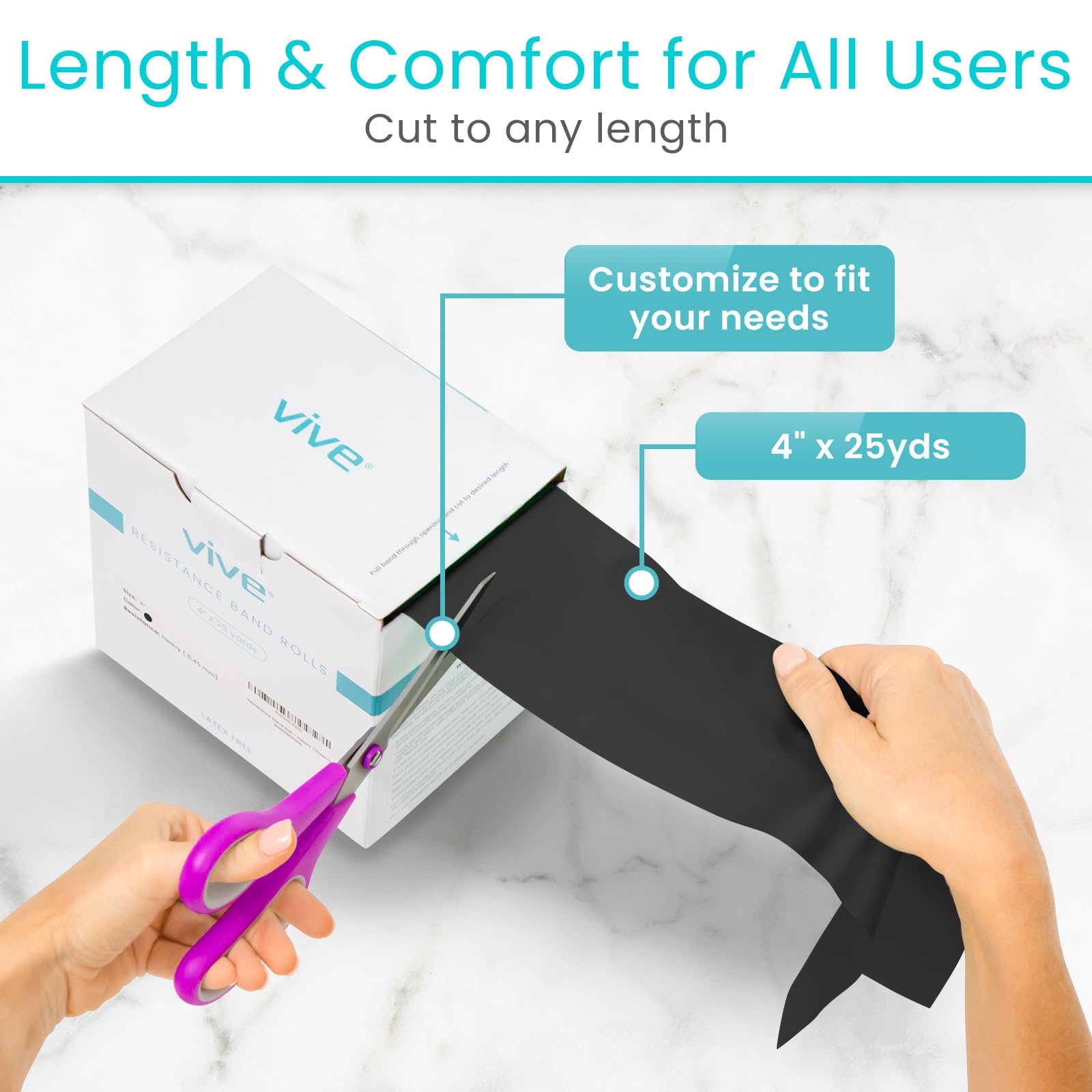 Vive Professional Resistance Bands - 25 Yard Non-Latex Elastic Roll for Physical Therapy, Strength Training & Rehabilitation - Upper & Lower Body Workout for Women & Men - Perfect for Home Gym, Yoga, Pilates and Physical Therapy Sessions