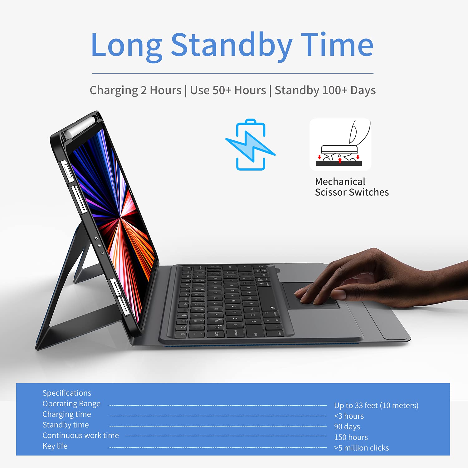 Premium Keyboard Case for iPad Pro 11 (3rd Gen 2021) & iPad Air 4 - Shockproof Protective Cover with Auto Wake/Sleep & Apple Pencil Wireless Charging - Perfect for Work, Study & Travel