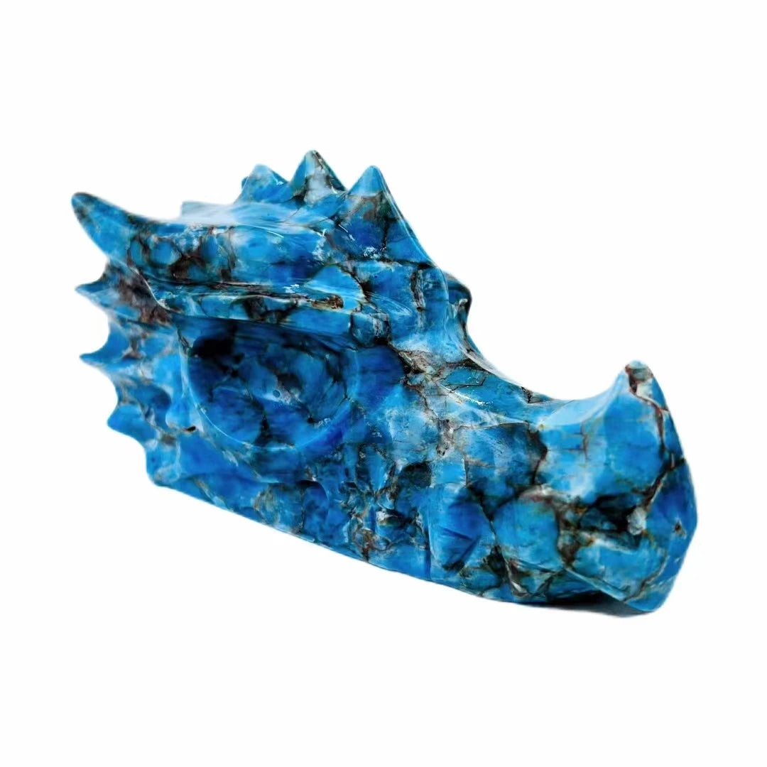 Custom Blue Apatite Crystal Dragon Skull Sculpture - Handcrafted Reiki Healing Stone, Unique Home Decor & Spiritual Gift for Men | Meditation, Feng Shui, Crystal Collection Display