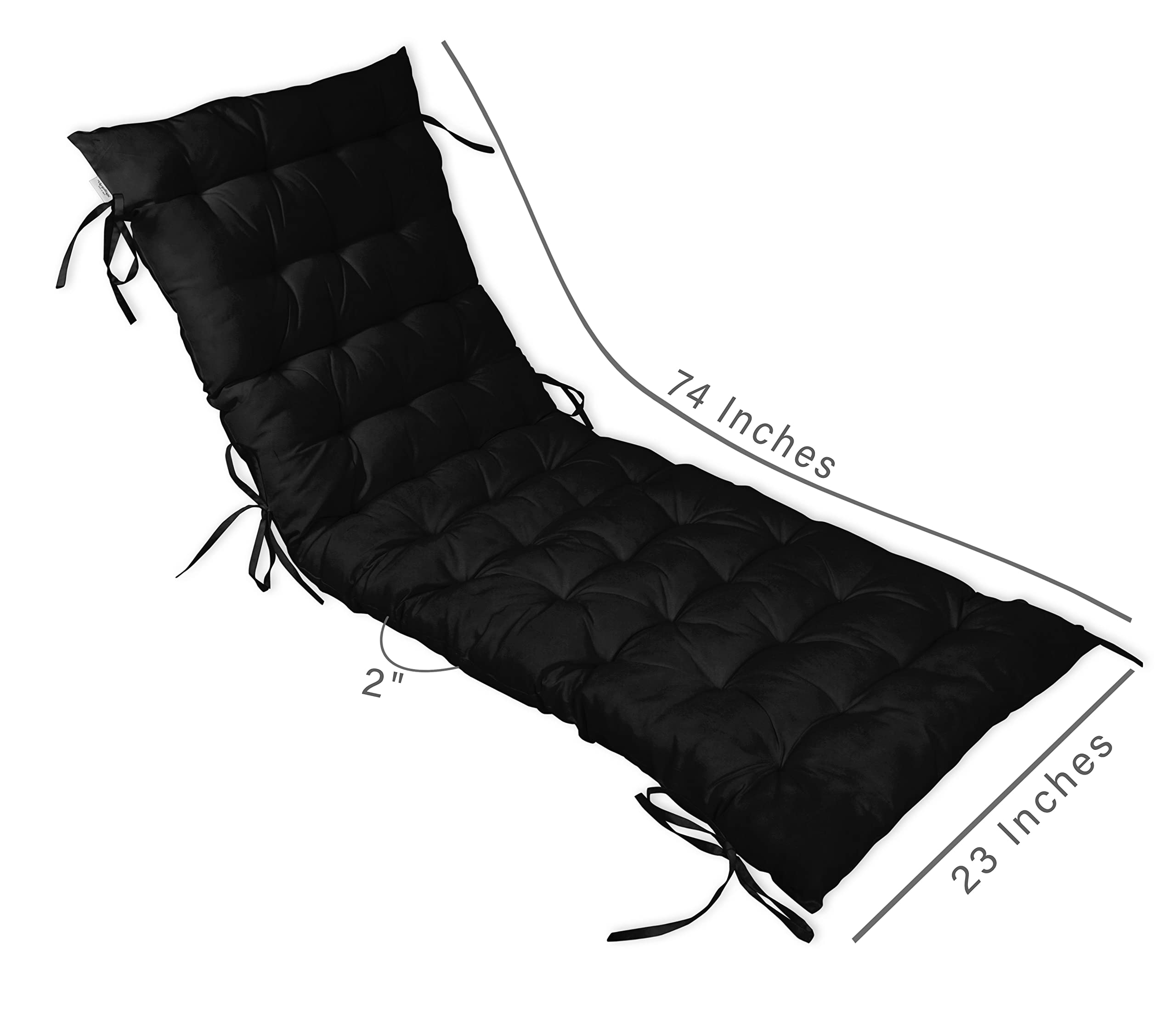 Quilted Thick Padded Rocking Chair Cushion with Ties - 74 x 23 Inch Recliner & Chaise Lounge Seat Cushion - Waterproof Outdoor Garden Bench Cushion for Patio, Deck & Terrace (Black) - Perfect for Relaxing in Rocking Chairs, Recliners & Outdoor Furniture