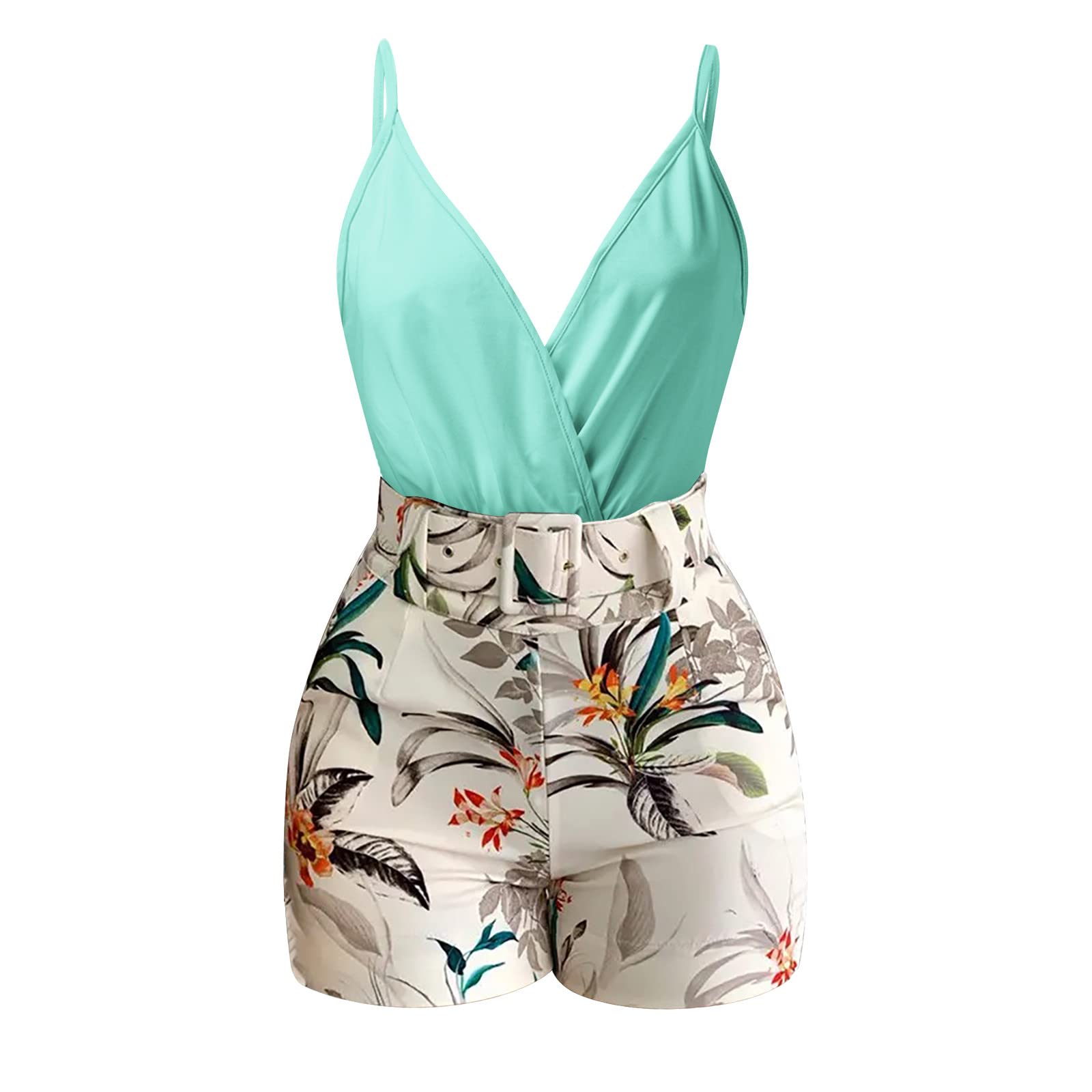Rvidbe Women's 2-Piece Outfit Set - Sexy Biker Shorts & Sleeveless Shirt, Plus Size Summer Fashion for 2023 | Perfect for Gym, Beach & Casual Wear