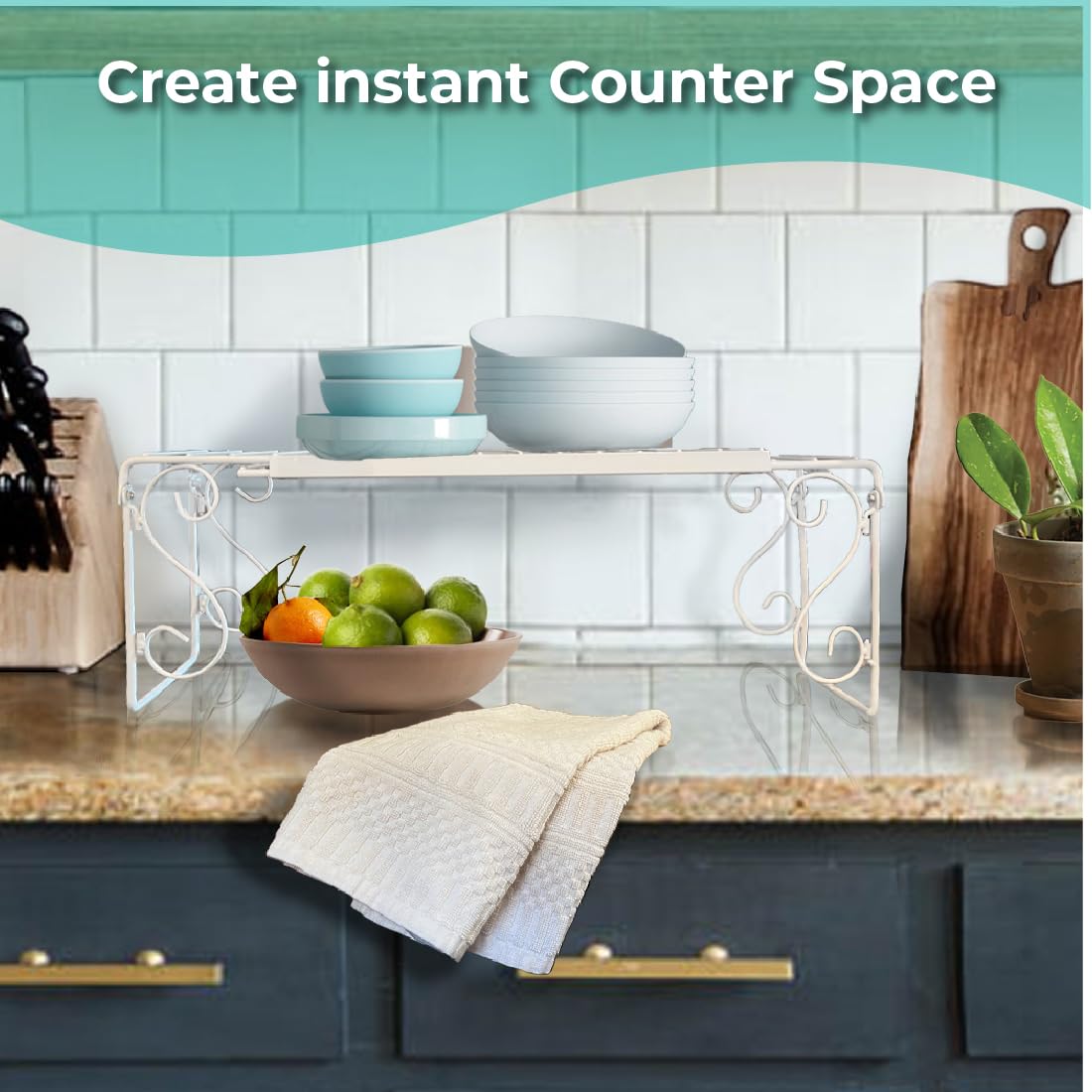 Expandable White Kitchen Sink Shelf Organizer - Space Saving Storage Rack for Dishes & Utensils