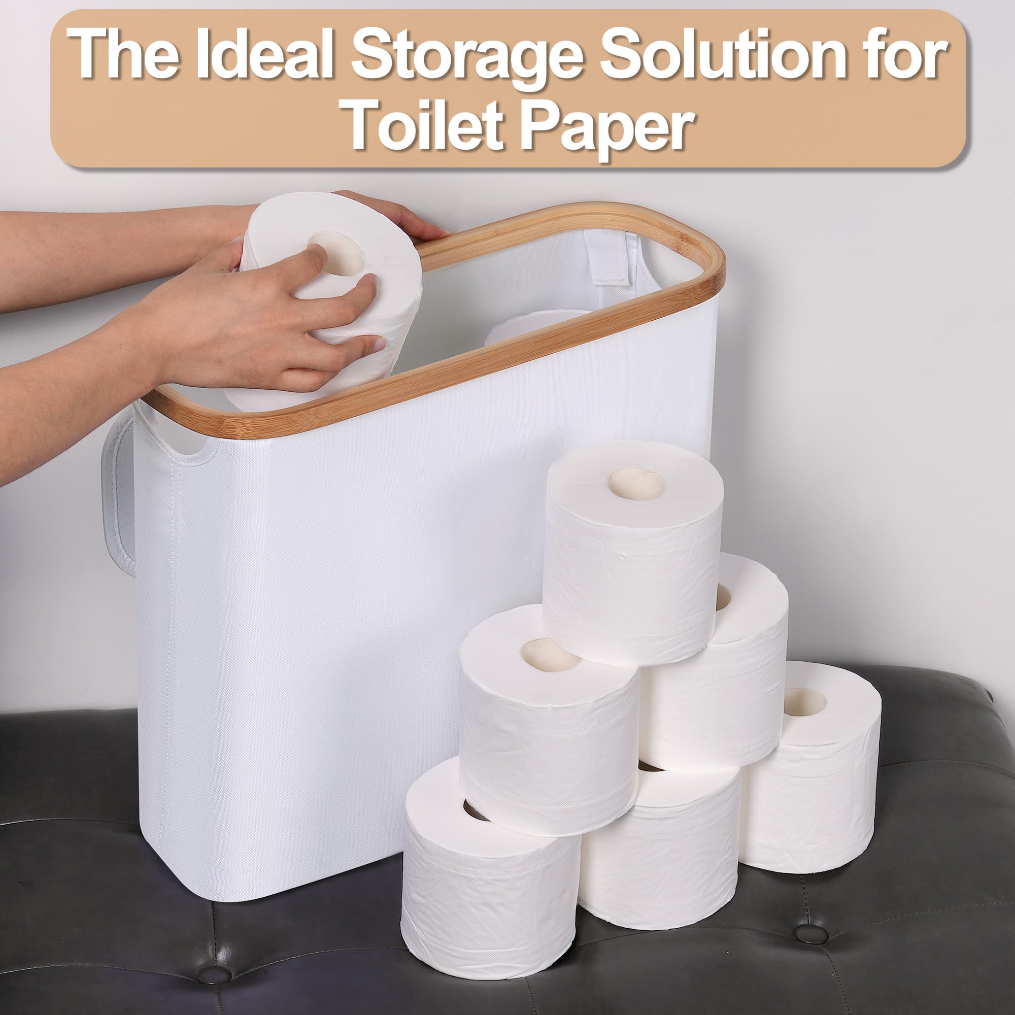 28L White Toilet Paper Basket with Lid - Free Standing Bathroom Storage Organizer Holds 9-12 Rolls | Space-Saving Solution for Small Bathrooms & Apartment Living