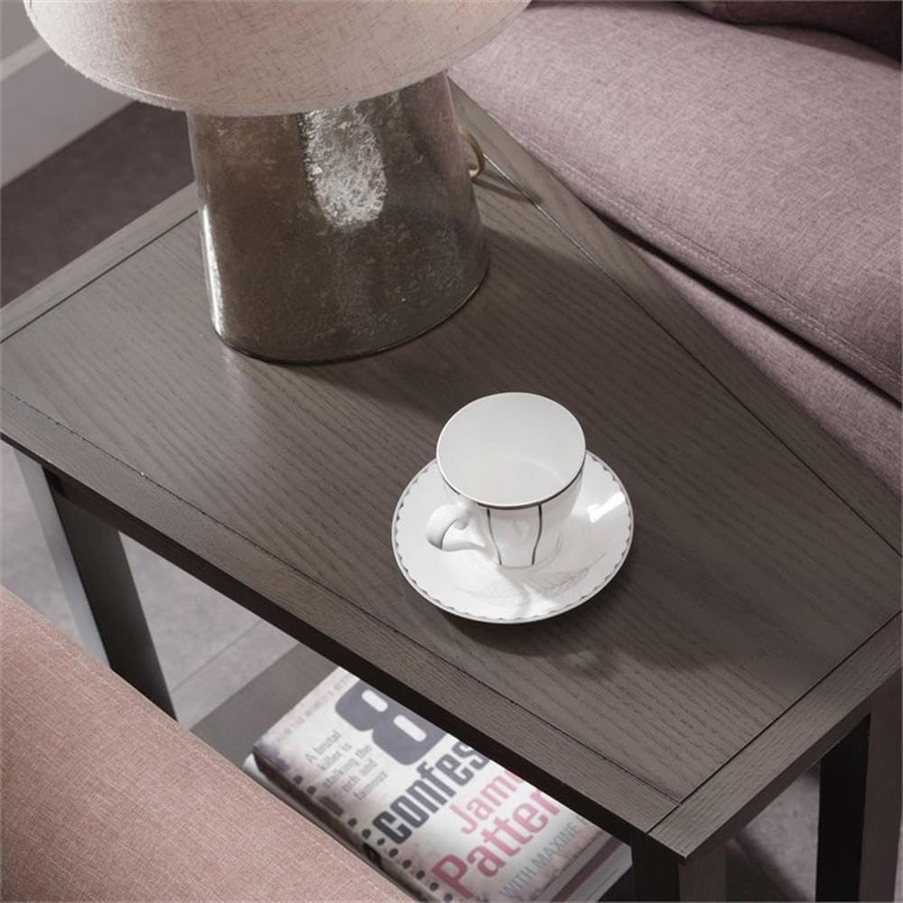 BOWERY HILL Wood Wedge Table with Shelf - Smoke Gray/Black Slate End Table for Living Room, Bedroom & Office - Modern Side Table with Storage Shelf for Small Spaces