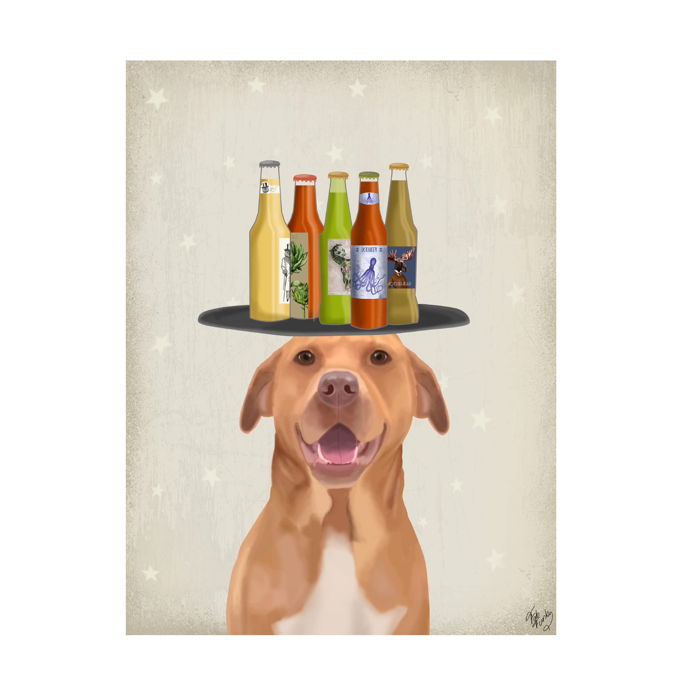 Trademark Fine Art 'Pomeranian Beer Lover' Canvas Wall Art by Fab Funky - Cute Dog Painting for Home Bar, Man Cave & Living Room Decor