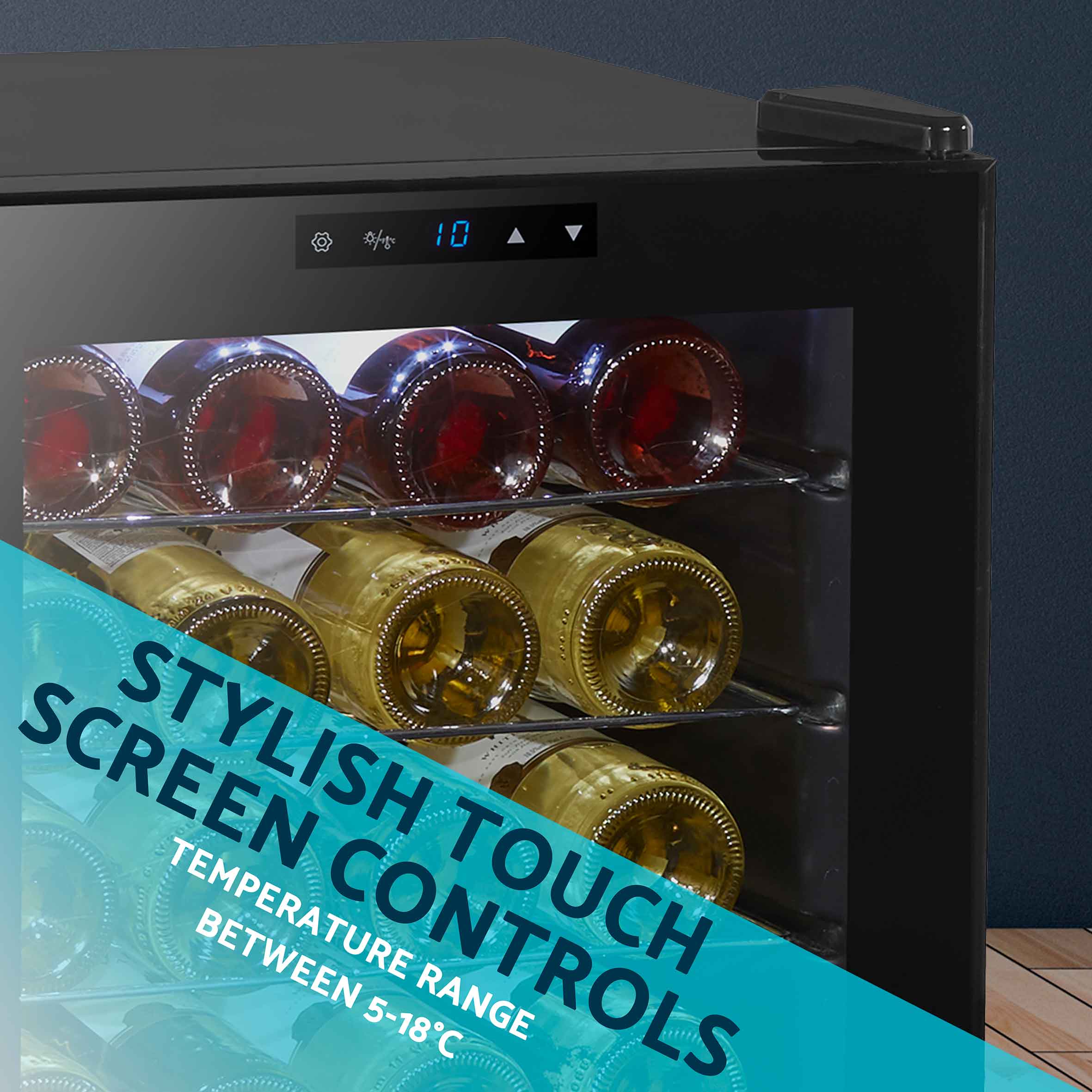 Baridi 24 Bottle Wine Cooler Refrigerator - Digital Touch Screen Control, LED Interior Lighting, Freestanding Black Wine Fridge - Perfect for Home Bars, Restaurants, and Wine Cellars