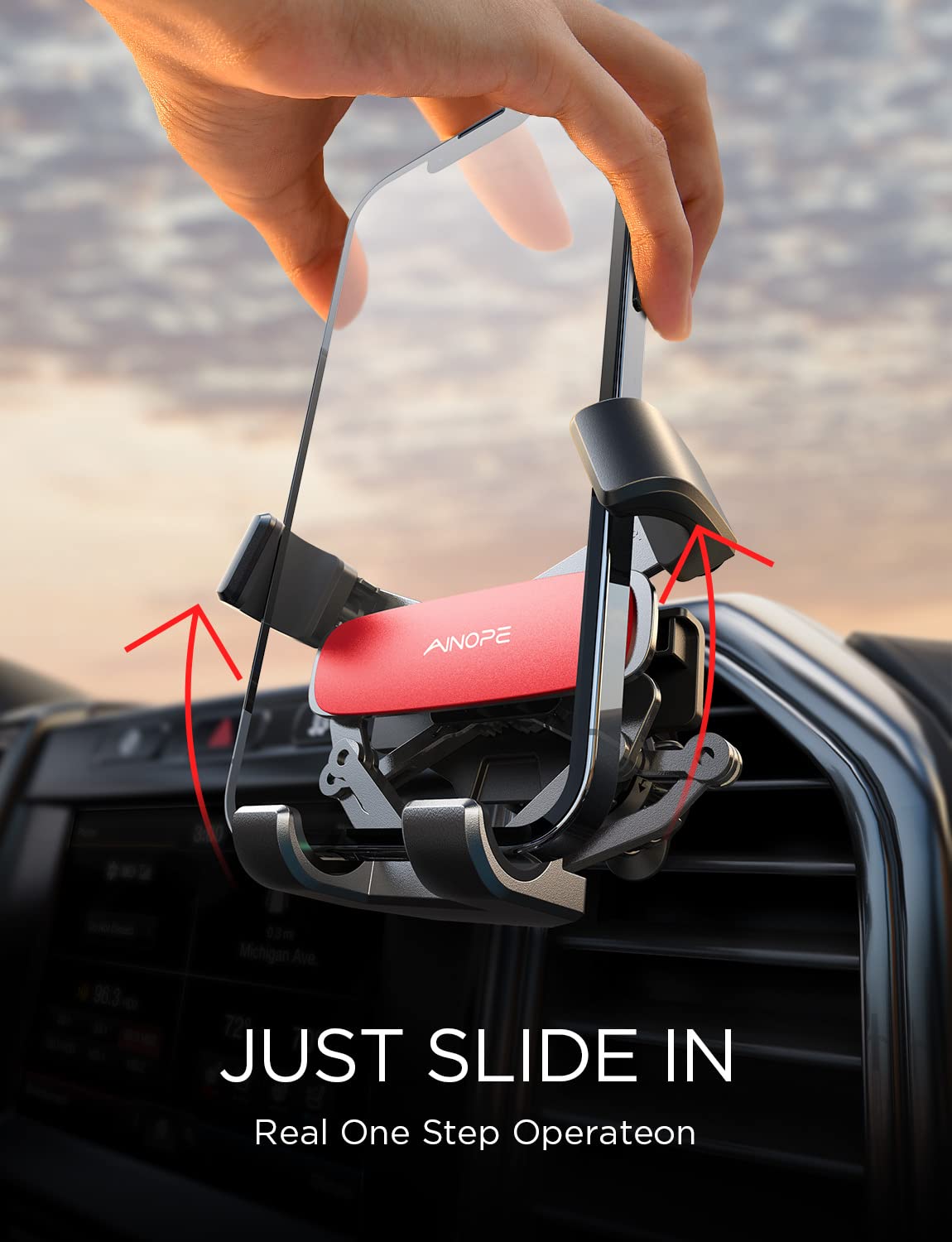 AINOPE Red Car Phone Holder Mount - Universal Dashboard & Windshield Stand for iPhone, Samsung, Google Pixel - Hands-Free Driving & Navigation Accessory