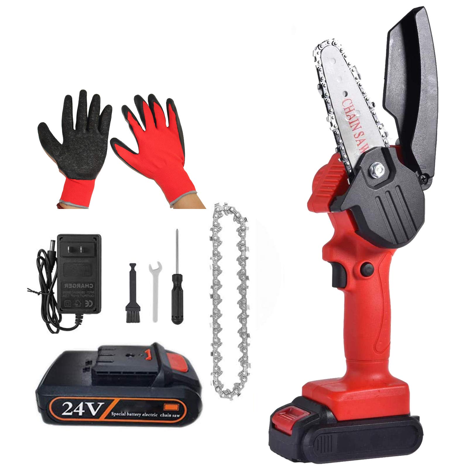 4-Inch Cordless Mini Chainsaw with Upgraded Safety Guard, 2 Chains & Battery - Lightweight 0.8kg One-Hand Electric Chainsaw for Tree Trimming, Wood Cutting, Gardening & DIY Projects - Perfect for Branch Pruning, Yard Maintenance & Camping Use