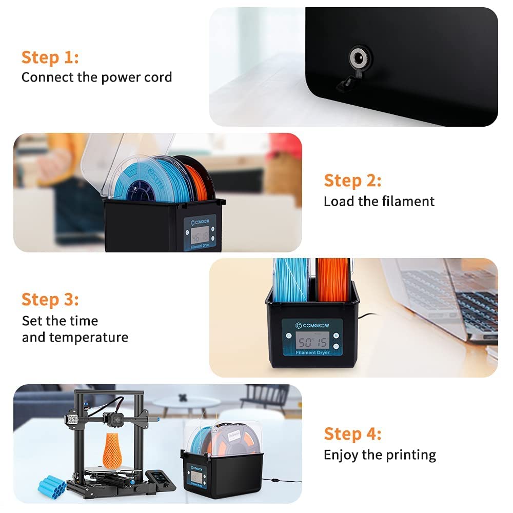 Comgrow Upgraded 3D Printer Filament Dryer Box - Large Capacity 2KG Filament Dehydrator for PLA, PETG, TPU, ABS - Compatible with 1.75mm & 2.85mm Filament | Perfect for 3D Printing, Storage & Moisture Protection