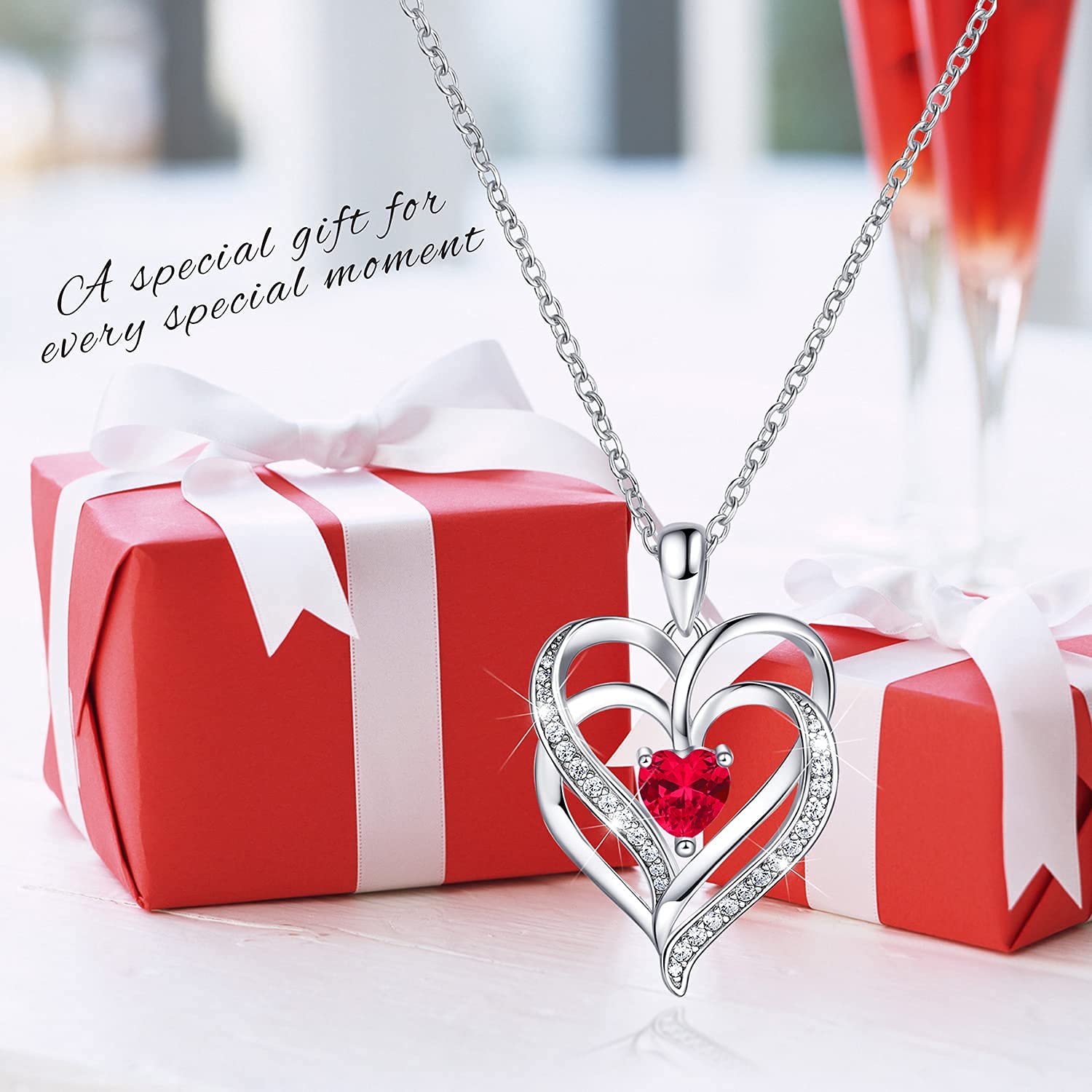 925 Sterling Silver Birthstone Necklace for Women - Heart Pendant Jewelry for Graduation, Anniversary, Birthday Gifts | Perfect for Mom, Grandma, Sister & Best Friends | Everyday Wear, Special Occasions & Gift-Giving
