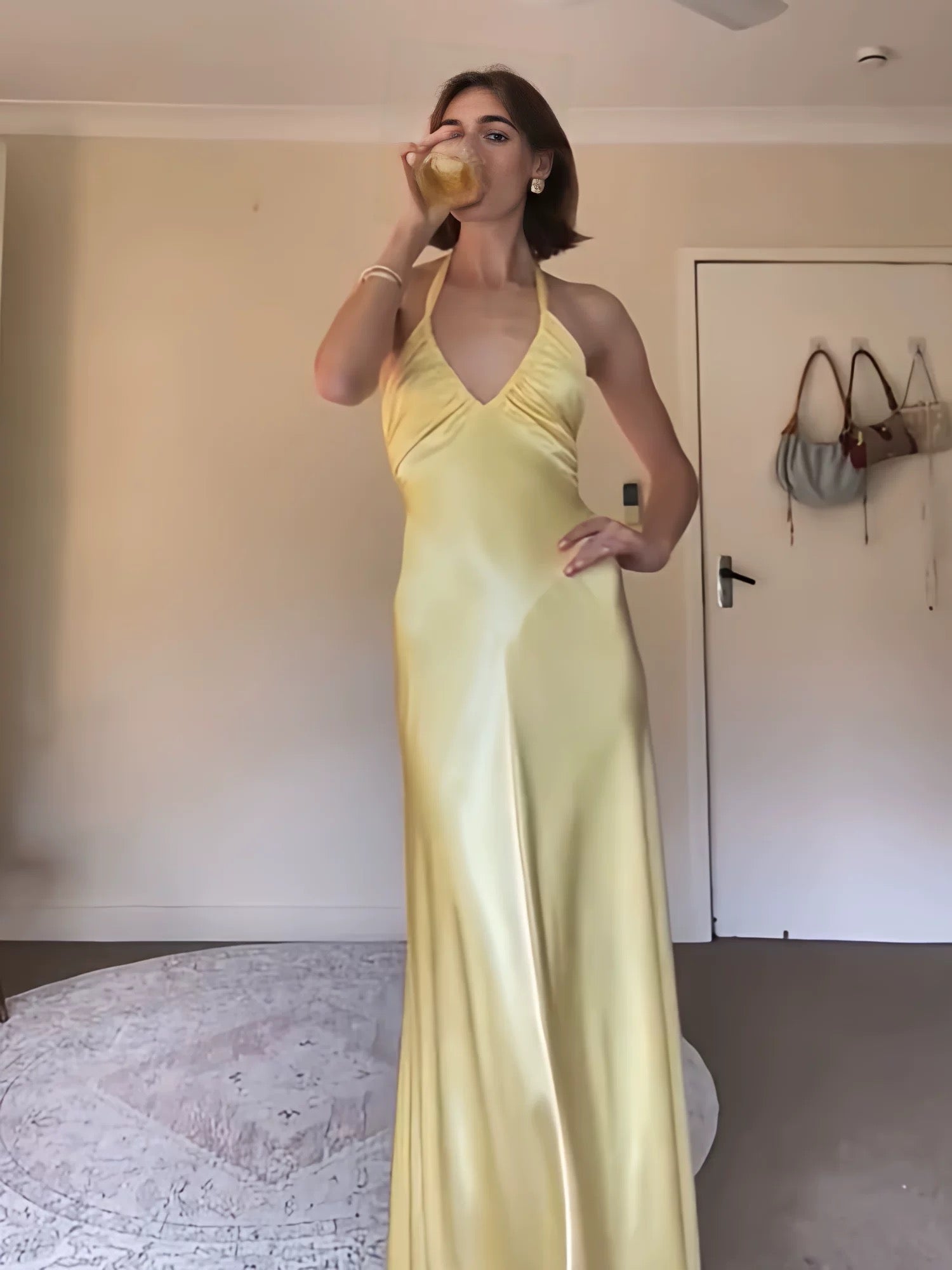 Elegant Halter Mermaid Yellow Prom Dress - Backless Satin Evening Gown J6489 for Homecoming, Pageants & Formal Events