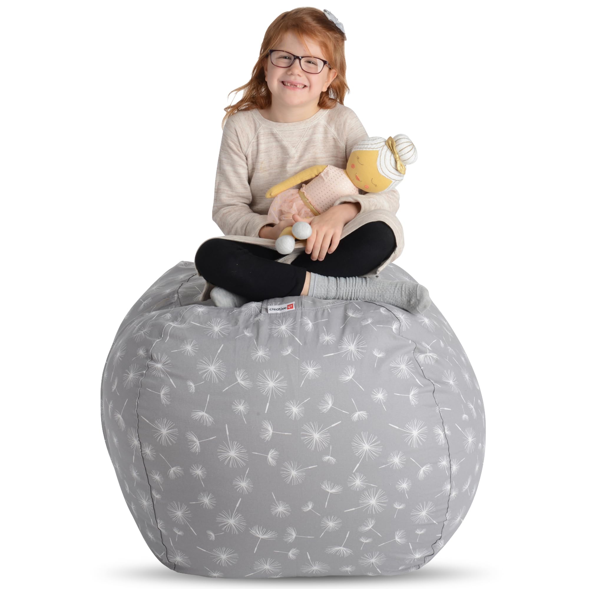 Extra Large 38'' Bean Bag Storage Cover for Stuffed Animals & Toys - Giant Bean Bag Chair for Kids & Toddlers - Gray Dandelion Stuffed Animal Organizer | Perfect for Kids Bedroom, Playroom & Toy Storage Solutions
