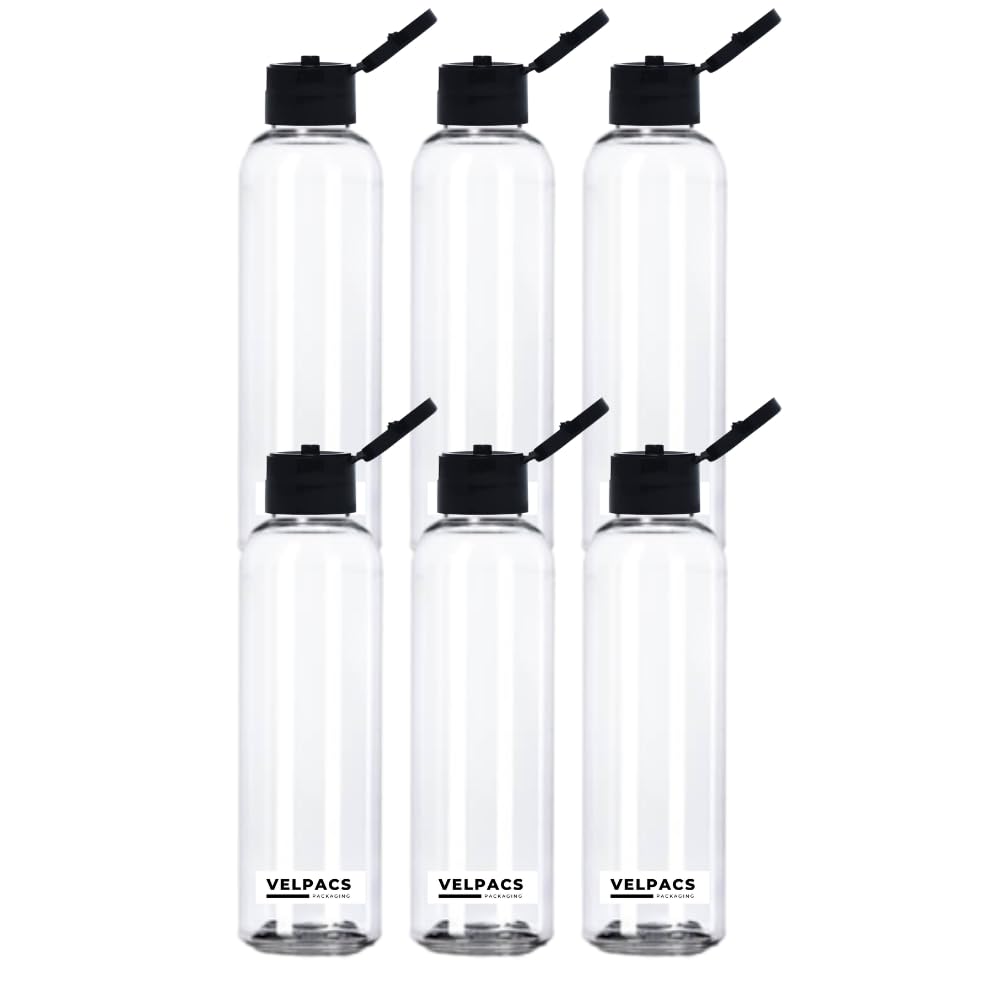 VELPACS 200ml Travel Bottles for Toiletries (Pack of 6) - Leak-Proof Empty Plastic Bottles with Flip Top Cap for Shampoo, Lotion, Cream | Perfect for Air Travel, Gym, Camping & Home Use