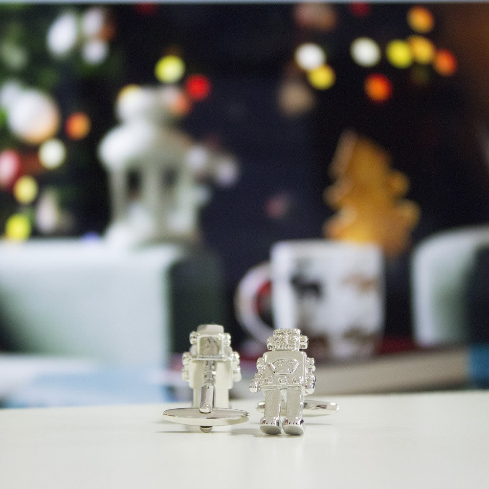 KingCuffs Robot Cufflinks for Men - Stainless Steel Futuristic Tech Accessories - Perfect for Weddings, Business Meetings & Formal Events