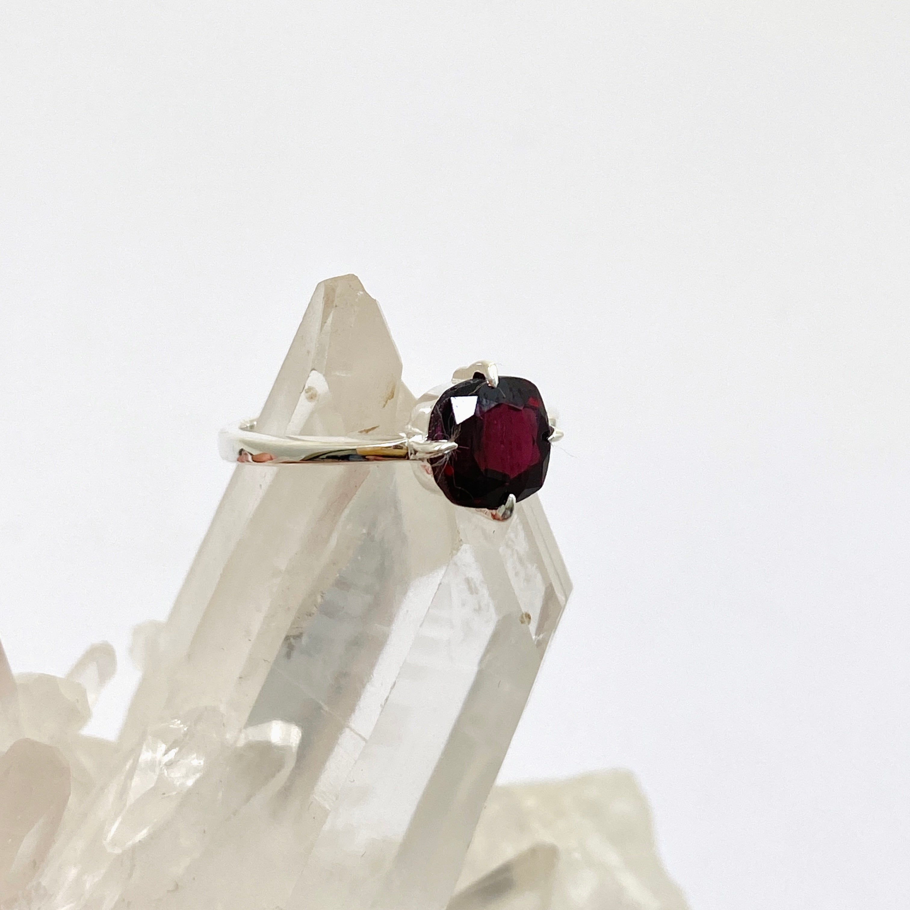 Garnet Faceted Square Solitaire Ring R4806 - Elegant January Birthstone Jewelry for Women, Perfect for Valentine's Day Gifts, Anniversary & Special Occasions