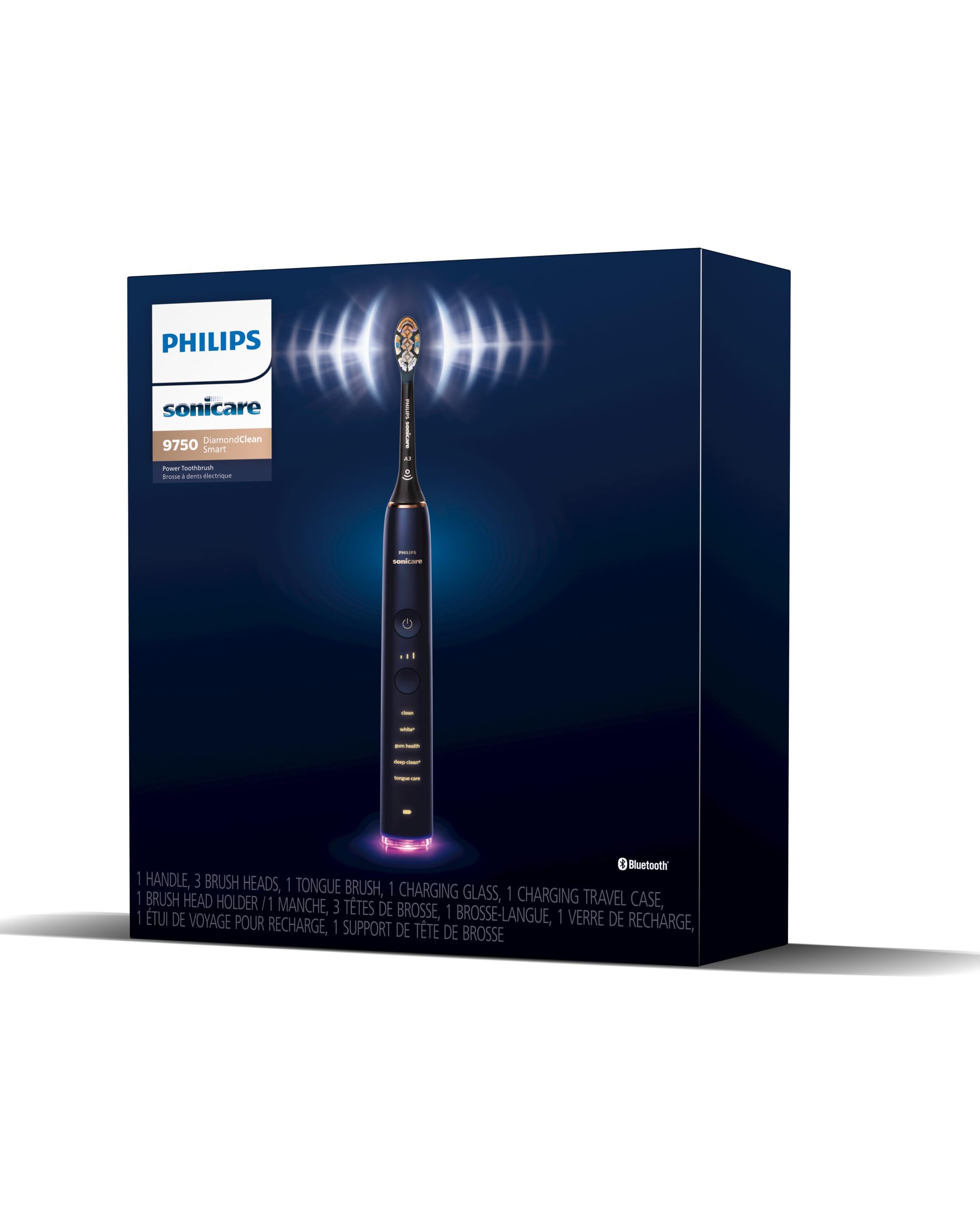 Philips Sonicare DiamondClean Smart 9750 Electric Toothbrush - Sonic Toothbrush with Bluetooth App, Pressure Sensor & Brush Head Detection, 5 Modes & 3 Intensity Levels (Lunar Blue, HX9954/74) | Perfect for Travel, Home Use & Professional Dental Care