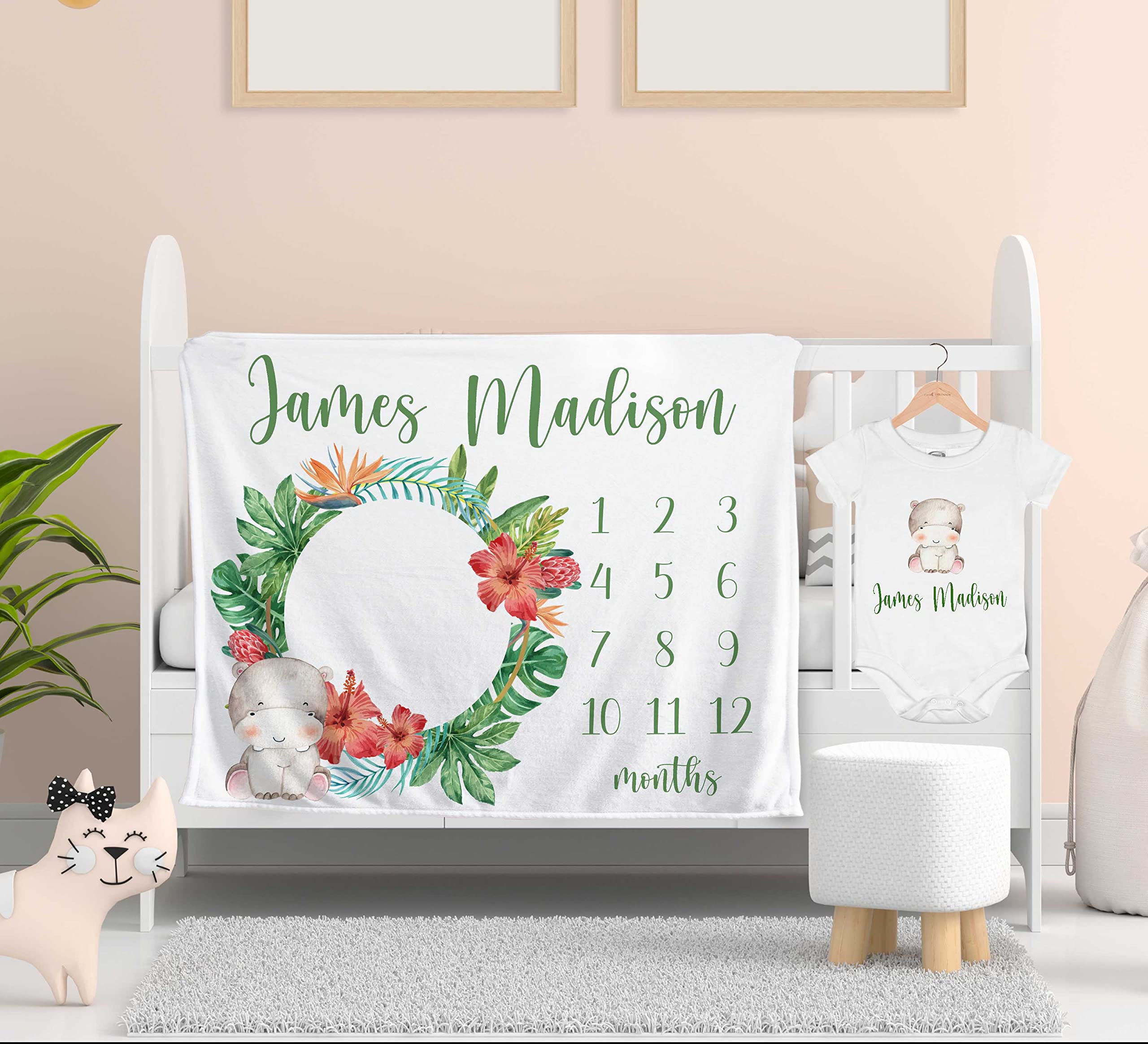 Personalized Baby Milestone Blanket for Boys - Custom Safari Jungle Animals Design with Name - Perfect Baby Shower Gift & Newborn Keepsake | Ideal for Monthly Photo Shoots, Nursery Decor & First Birthday Presents