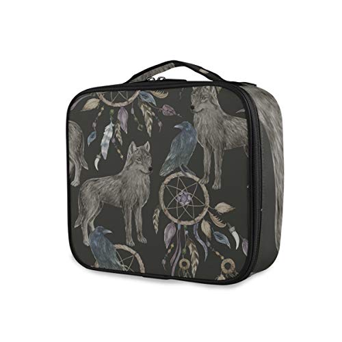 ALAZA Waterproof Black Raven & Wolf Boho Makeup Organizer Travel Toiletry Bag - Perfect for Travel, Cosmetics Storage & Bohemian Style Decor