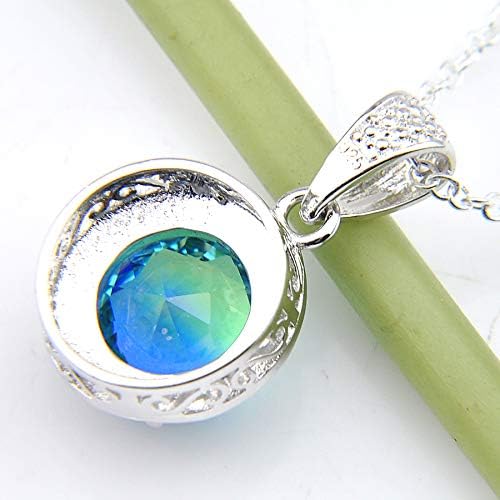 Newest Fire Round Blue Tourmaline Gemstone Silver Pendant Necklace for Women - Elegant Jewelry Gift for Birthday, Anniversary & Special Occasions