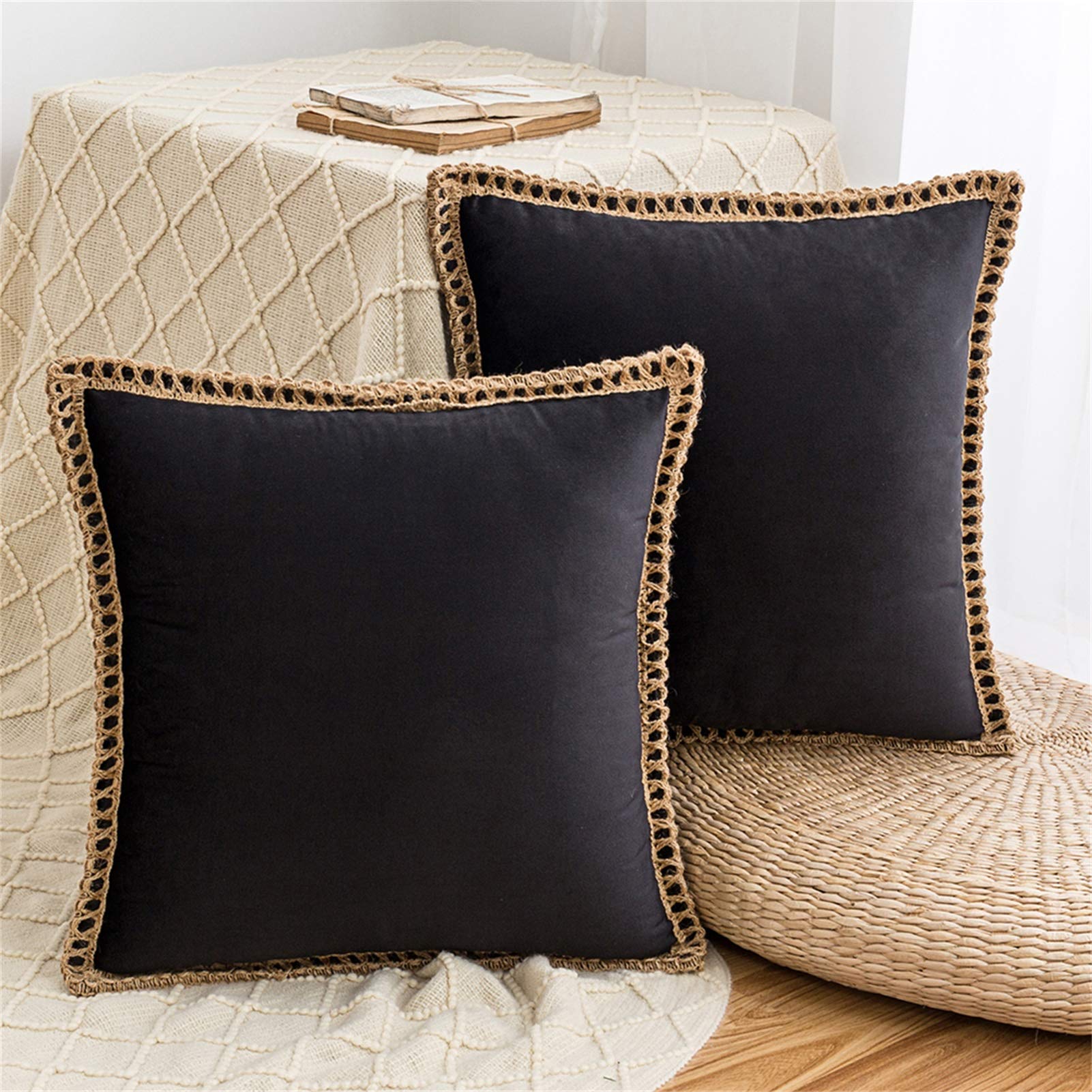 Premium AQOTHES Set of 2 Velvet Decorative Throw Pillow Covers 18x18 Inch - Farmhouse Black Couch Pillows for Sofa, Bed & Living Room Decor - Cozy Home Accent for Relaxation & Stylish Interior Design