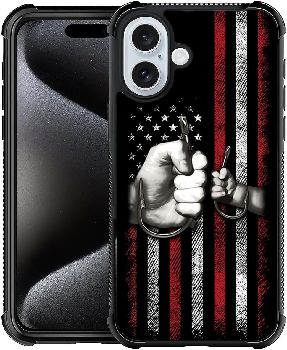 Premium Shockproof iPhone 16 Case - Wooden Cross & American Flag Design, Soft TPU Edges, Rugged Protective Cover | Patriotic Style for Everyday Protection & Outdoor Adventures | Compatible with iPhone 16