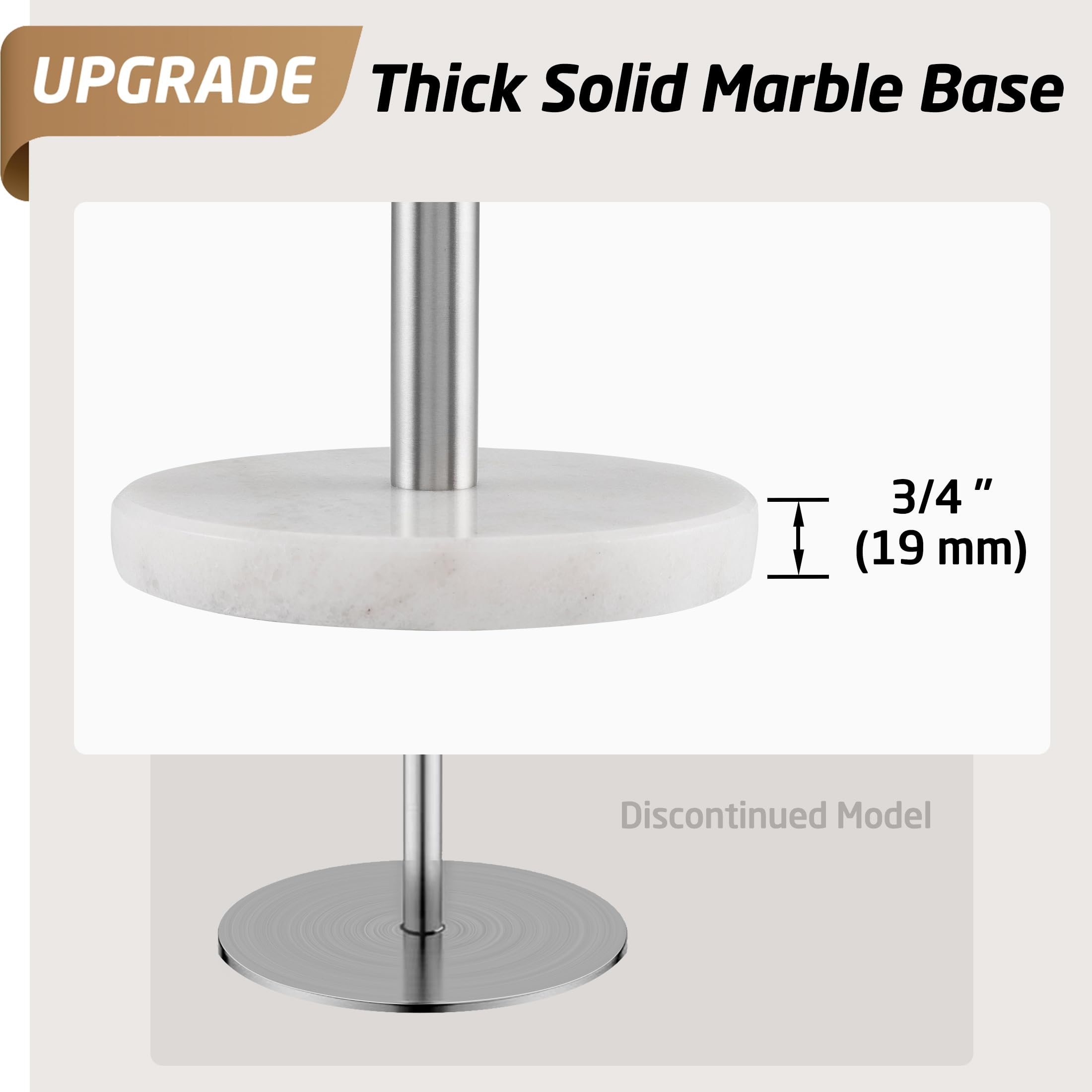 Premium KES Countertop Paper Towel Holder - Sturdy SUS304 Stainless Steel with Natural Marble Base for Standard/Jumbo Rolls (Brushed Finish) - Ideal for Kitchen, Bathroom, Office & Restaurant Use - Model KPH100S14B-2