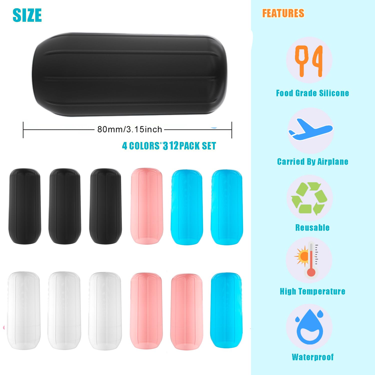 Reusable Silicone Elastic Sleeves for Leak Proof Travel Containers - Kitchen, Toiletries & Ice Box Accessories for Home & Luggage Organization | Perfect for Camping, Road Trips & Air Travel