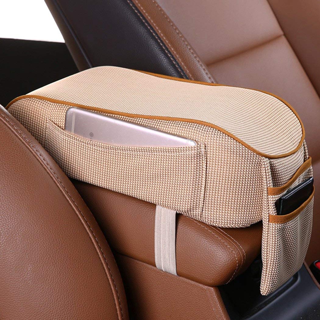 Memory Foam Car Armrest Cushion with Phone Holder - Universal Fit for Comfort Driving (Beige)