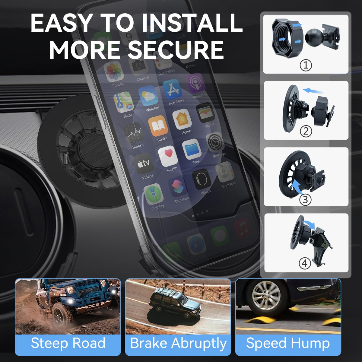 BEHAVE Adjustable Car Phone Mount for Ford Mustang 2015-2023 | Universal Phone Holder Compatible with iPhone & Android Smartphones | Secure Dashboard & Vent Mount for Hands-Free Driving & GPS Navigation