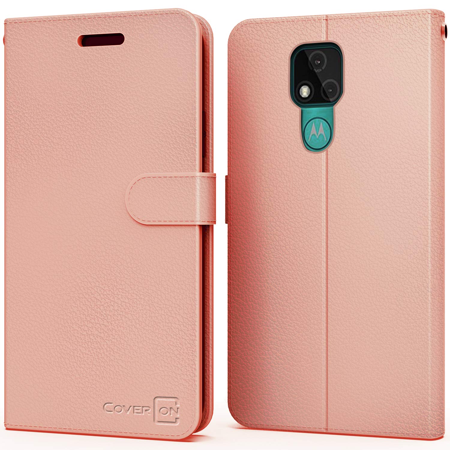 Premium Leather Wallet Case for Motorola Moto E7 - RFID Blocking Flip Folio with Stand | Rose Gold | Perfect for Business, Travel & Daily Protection